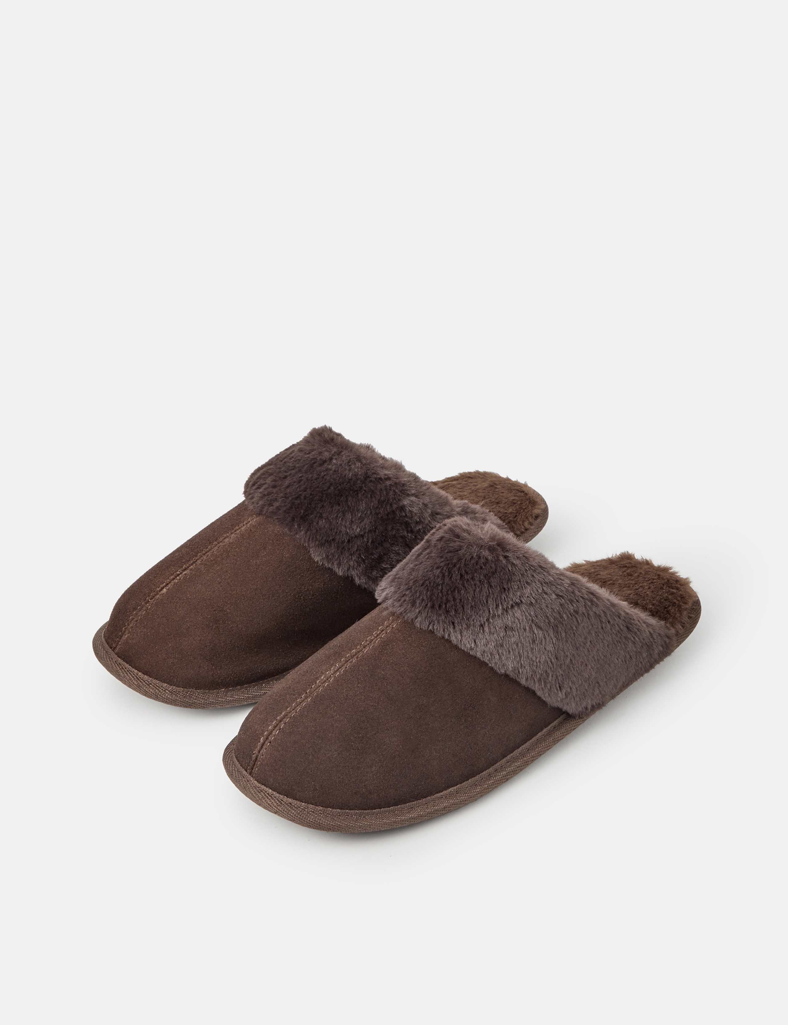 Suede Faux Fur Lined Mule Slippers 2 of 3