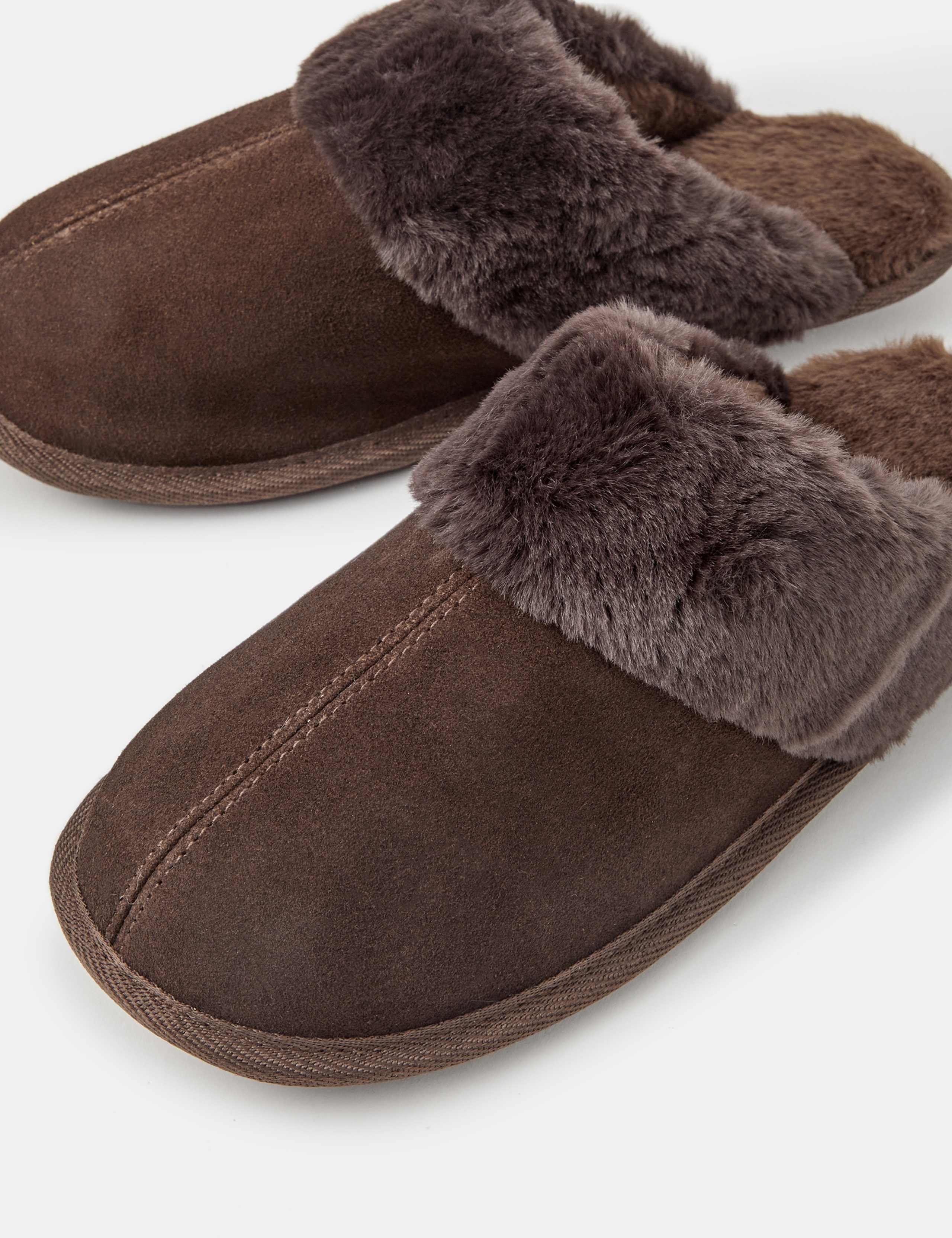 Suede Faux Fur Lined Mule Slippers 3 of 3