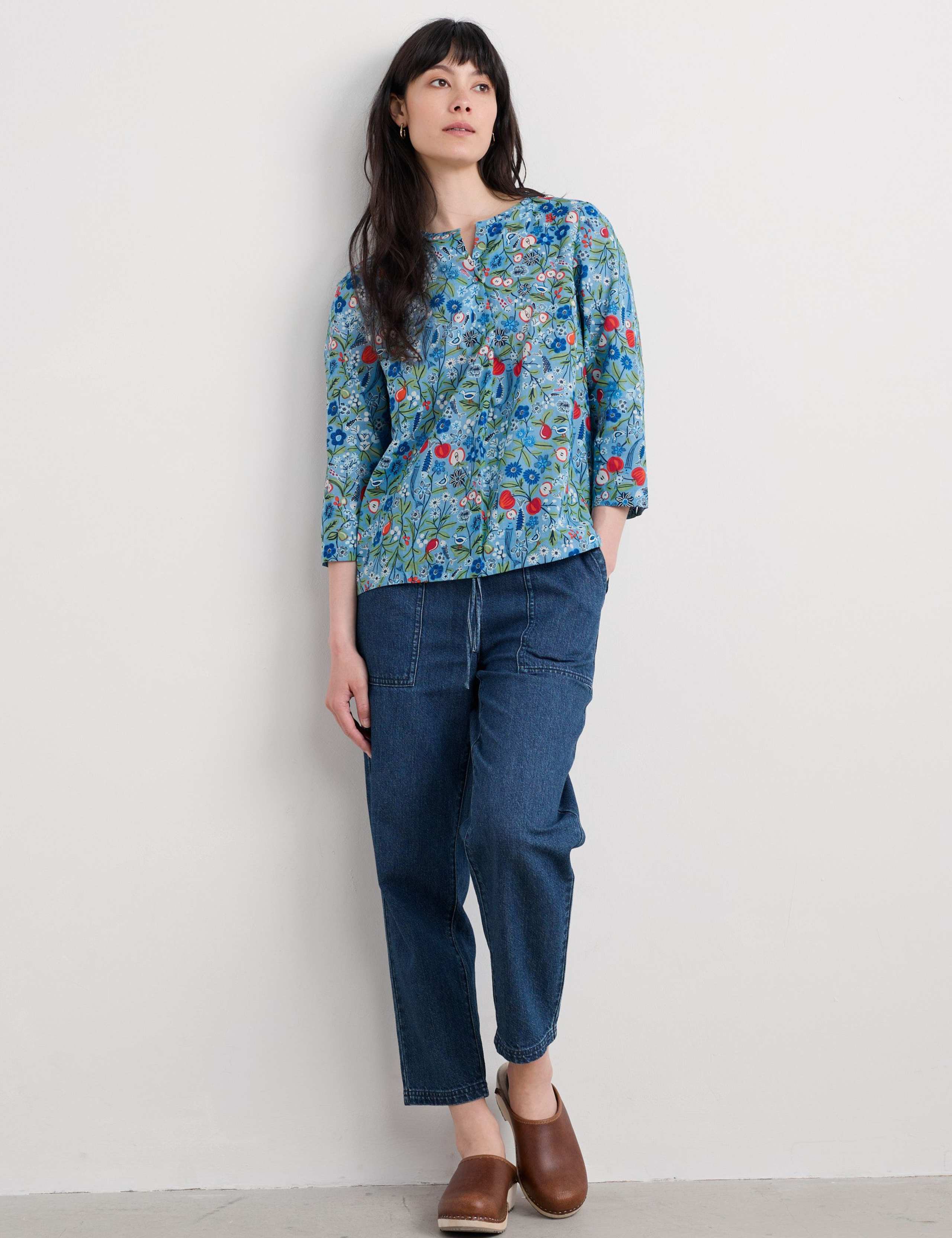 Pure Cotton Floral Notch Neck Top 1 of 5