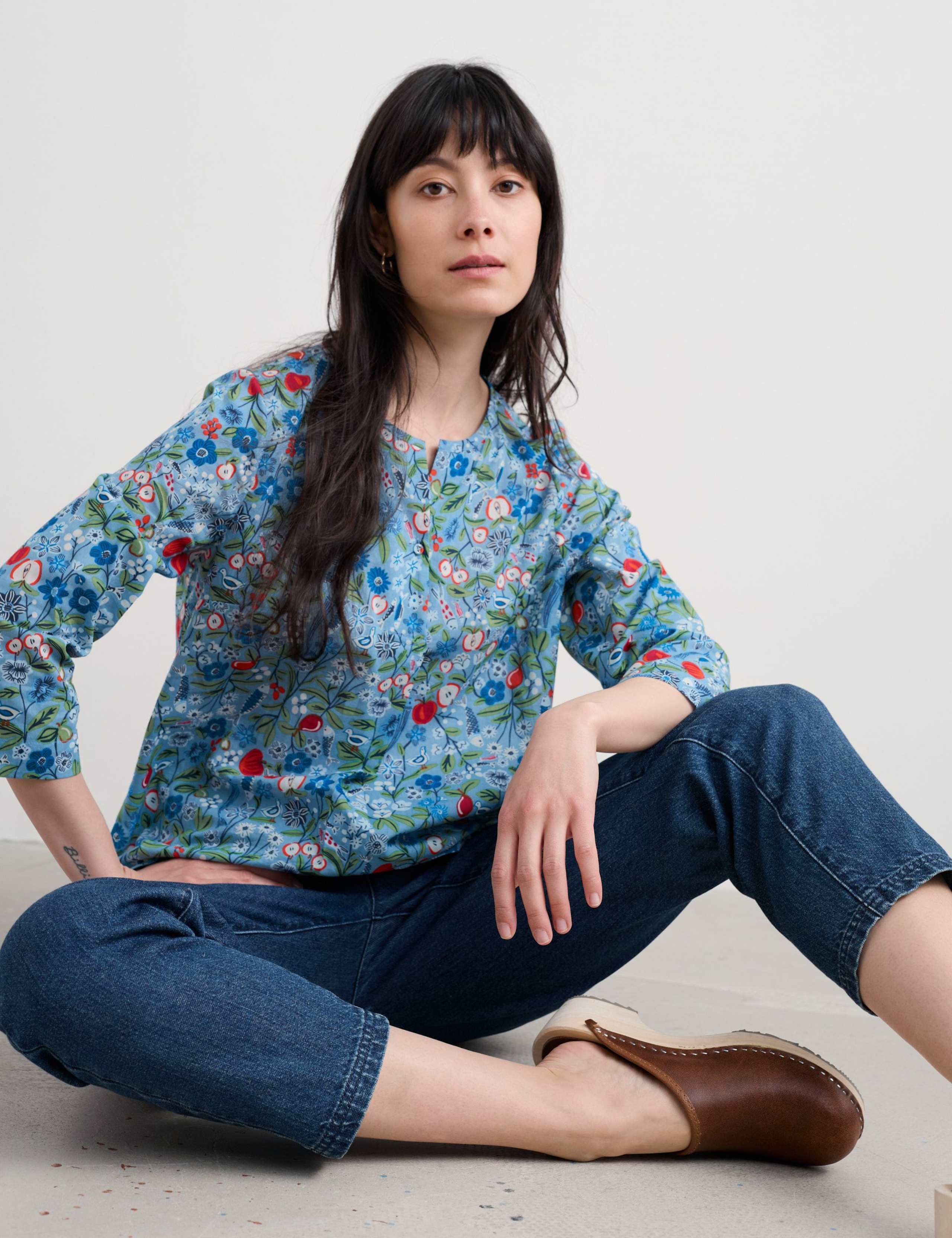 Pure Cotton Floral Notch Neck Top 4 of 5