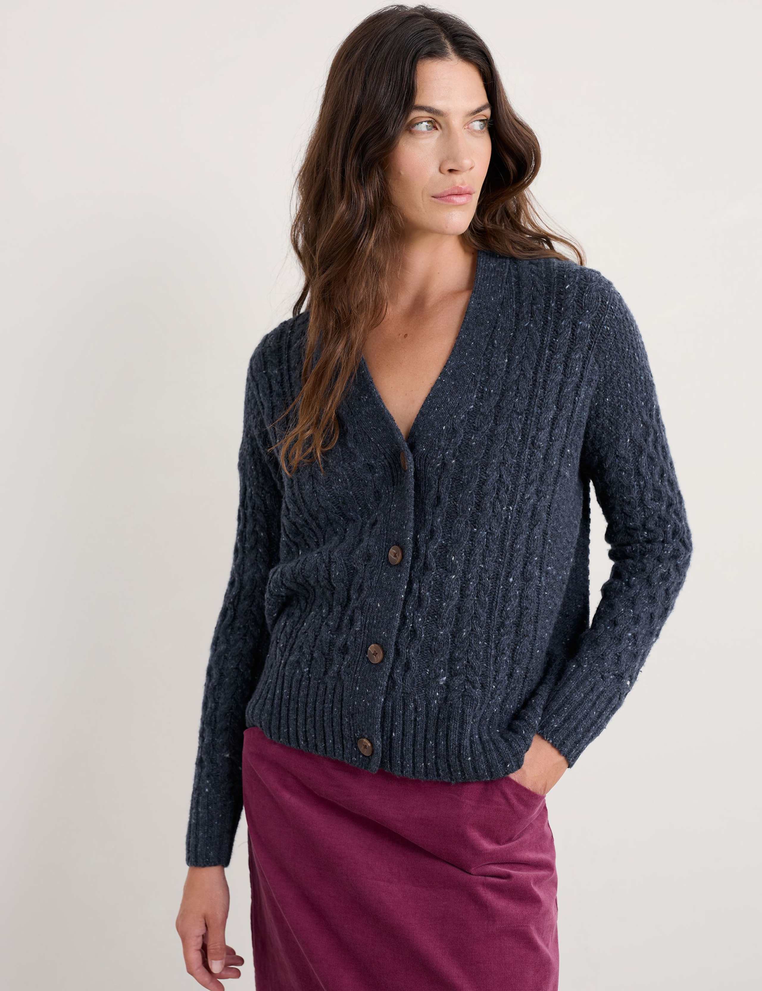 Merino Wool Rich Textured V-Neck Cardigan 3 of 5