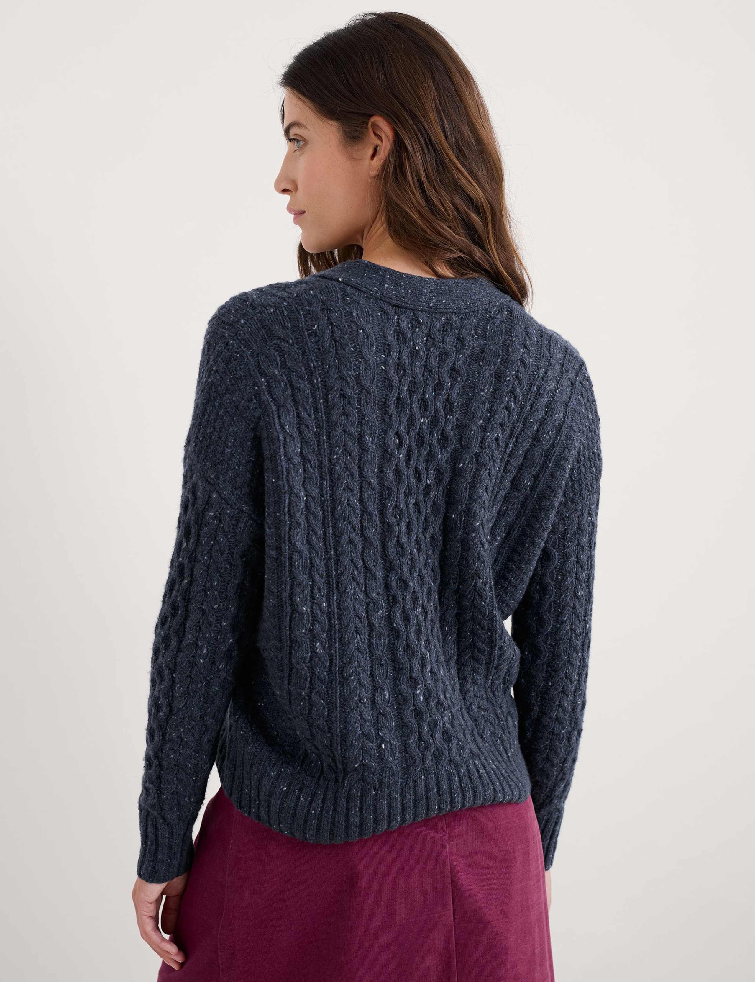 Merino Wool Rich Textured V-Neck Cardigan 4 of 5