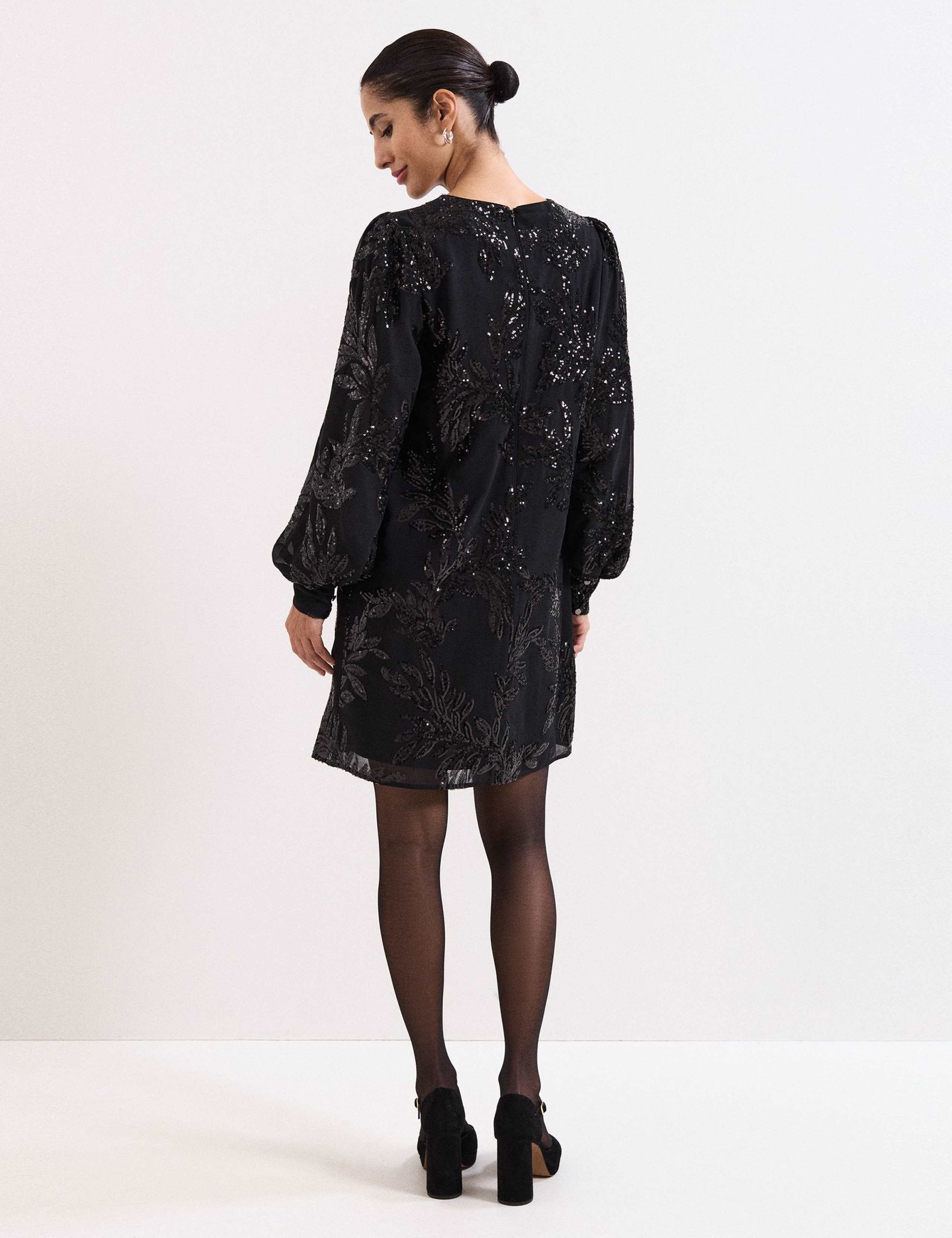 Botanical Sequin Round Neck Mini Shift Dress 4 of 7