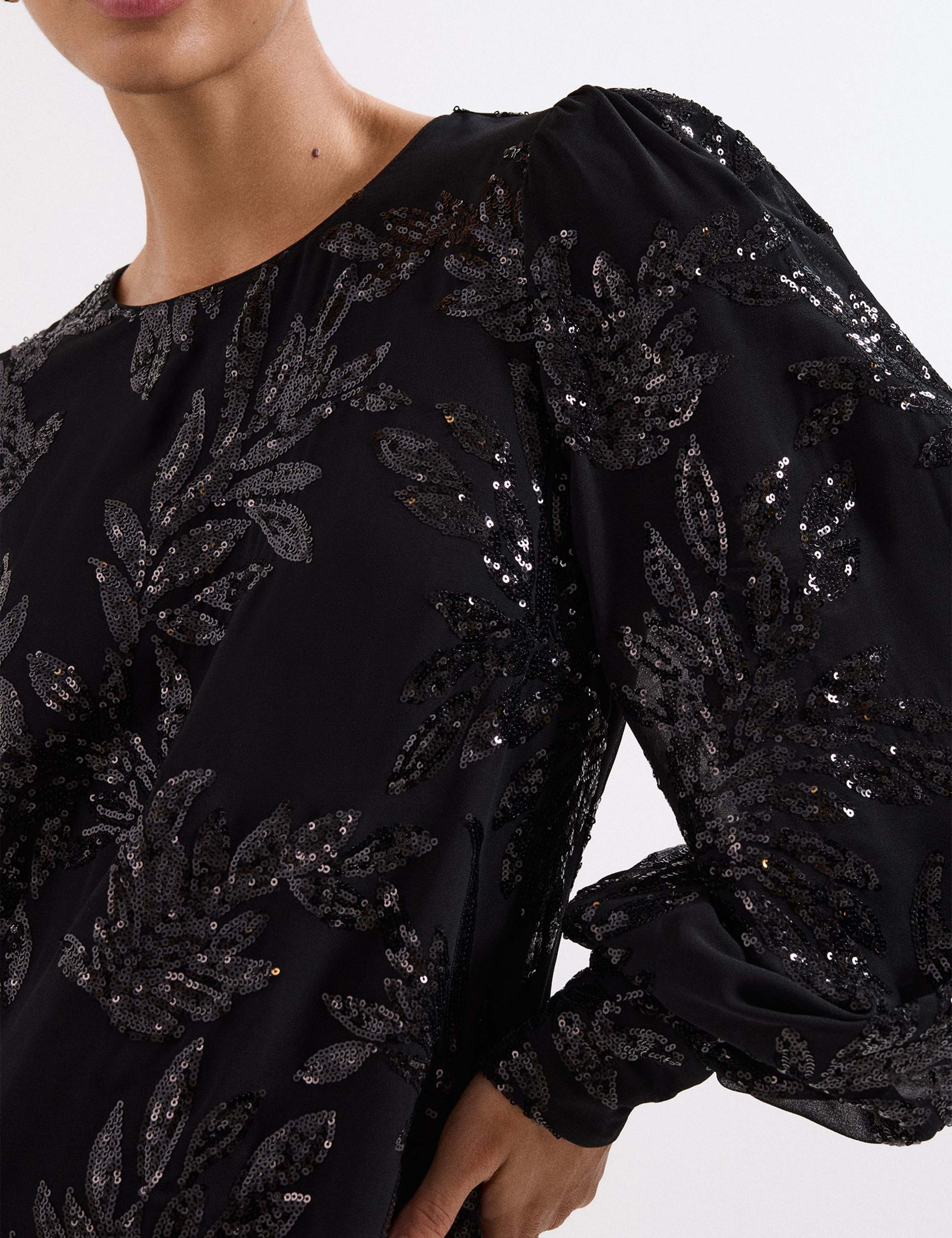 Botanical Sequin Round Neck Mini Shift Dress 5 of 7