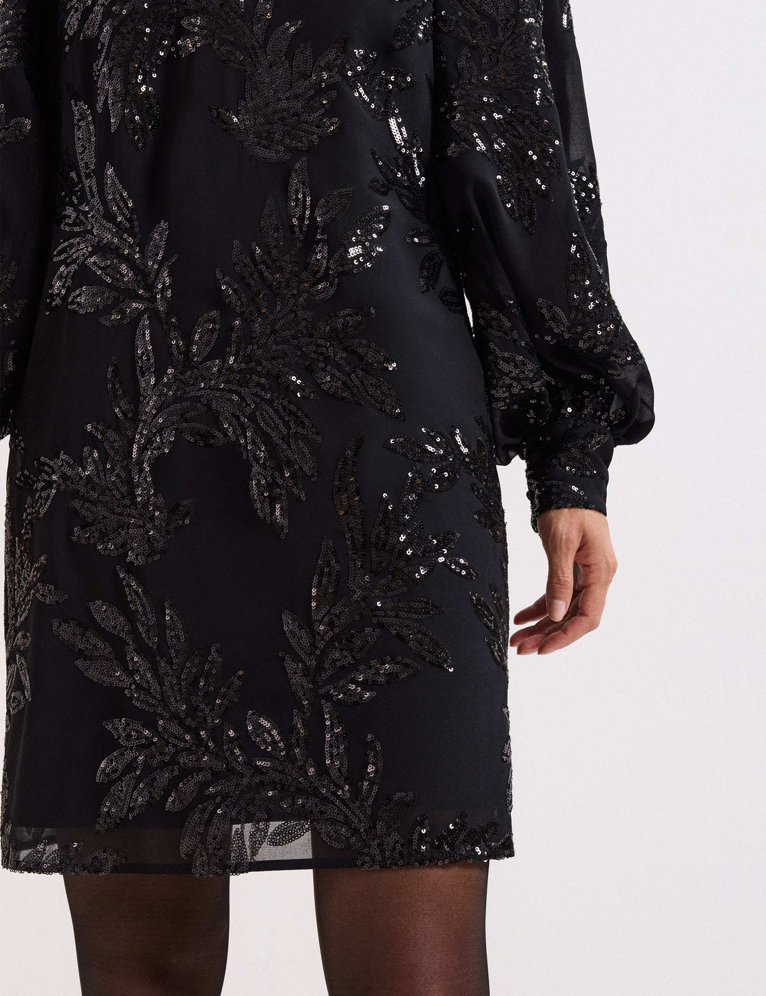 Botanical Sequin Round Neck Mini Shift Dress 6 of 7