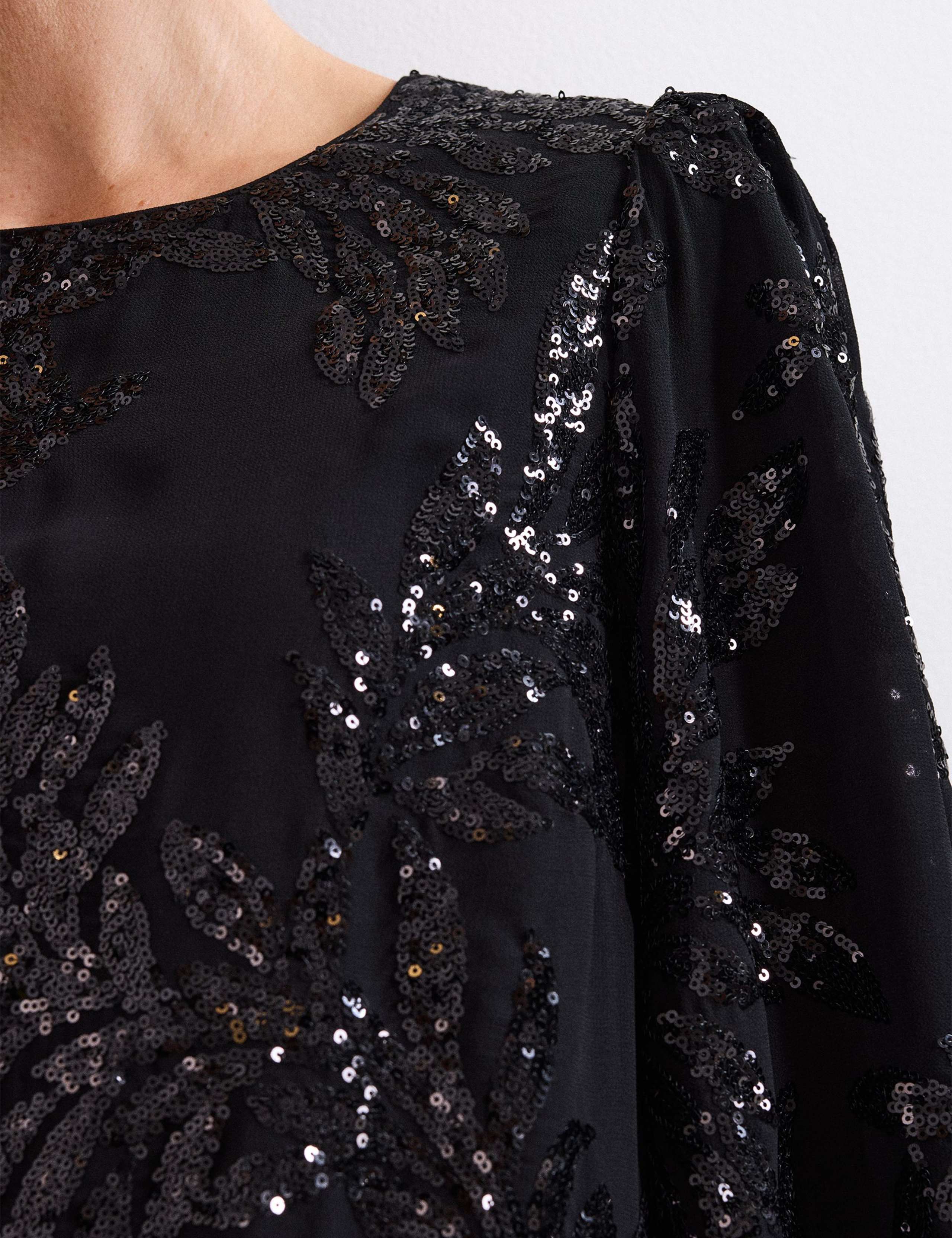 Botanical Sequin Round Neck Mini Shift Dress 7 of 7