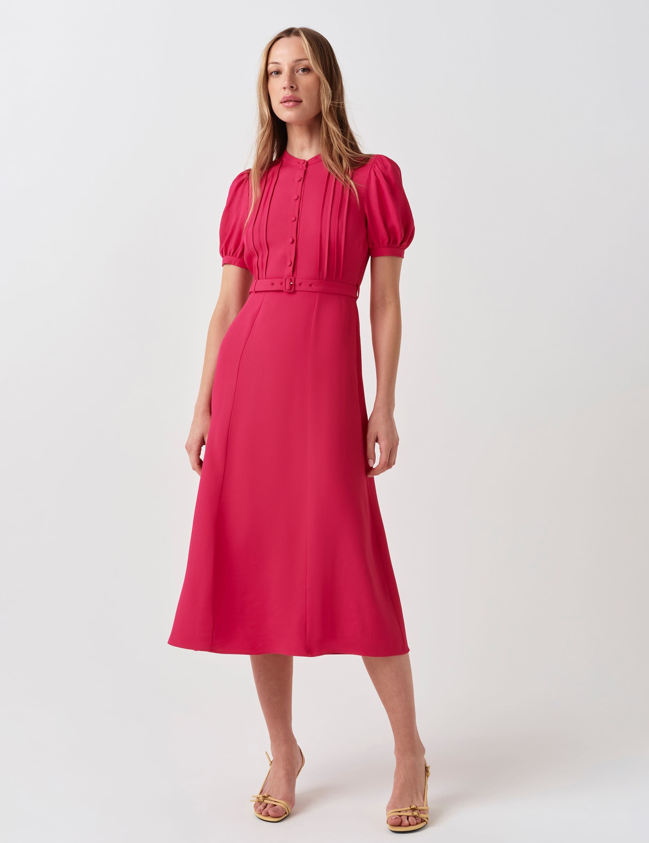 Crepe Round Neck Midi Waisted Tea Dress 2 of 6