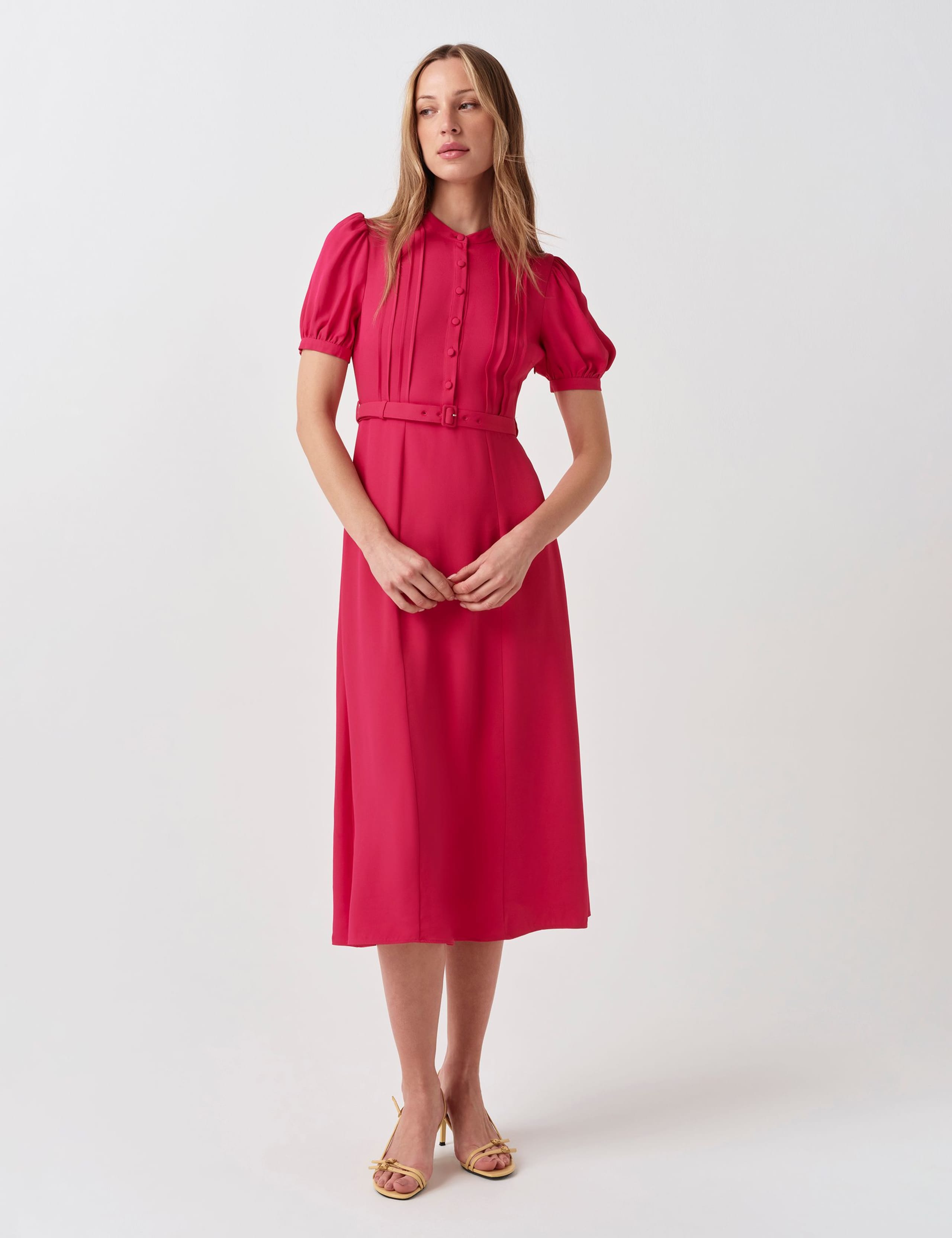 Crepe Round Neck Midi Waisted Tea Dress 3 of 6