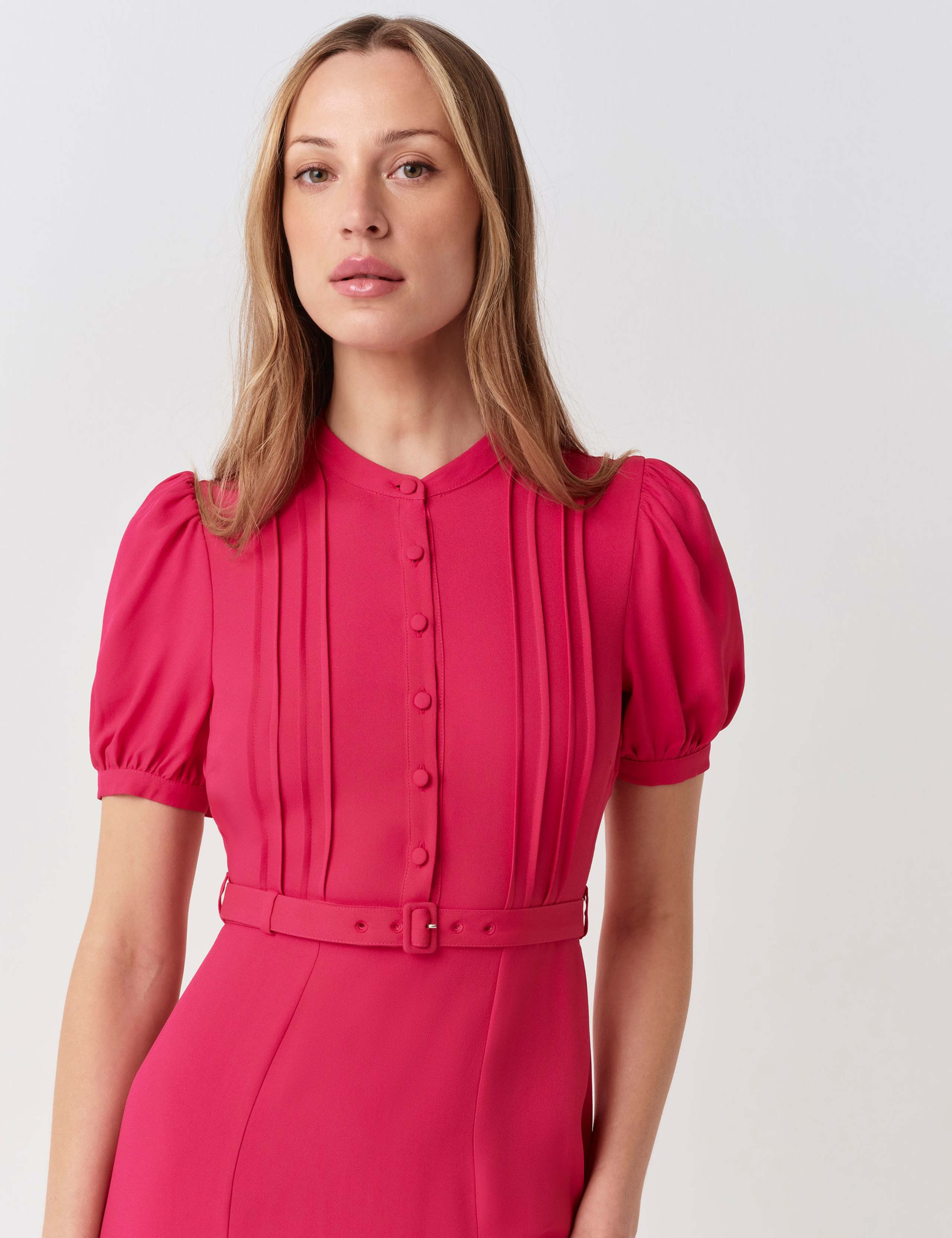 Crepe Round Neck Midi Waisted Tea Dress 5 of 6