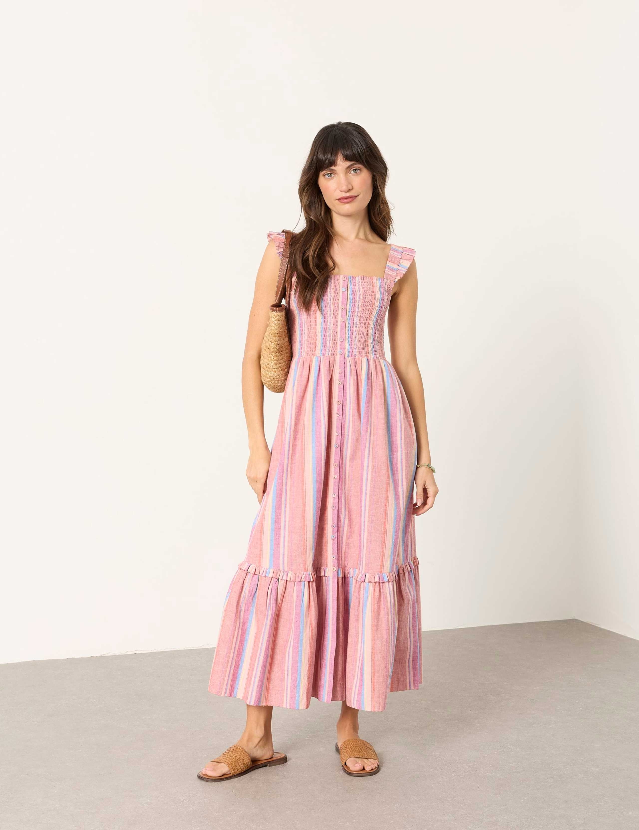 Cotton Rich Striped Square Neck Midi Dress 3 of 6