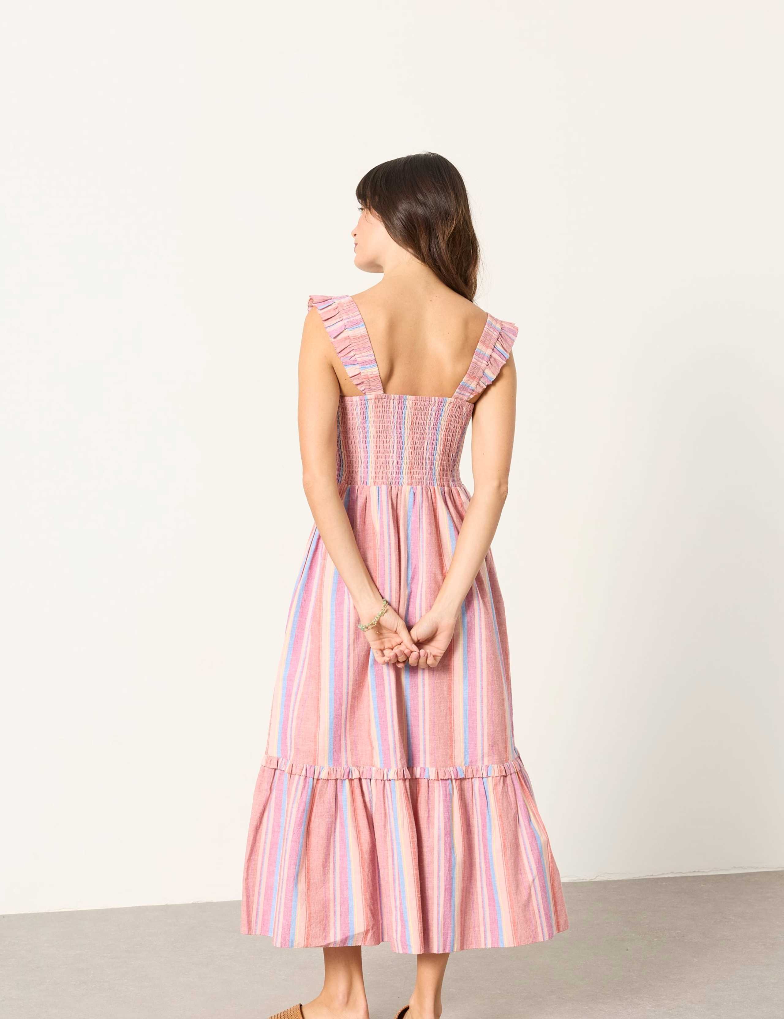 Cotton Rich Striped Square Neck Midi Dress 4 of 6