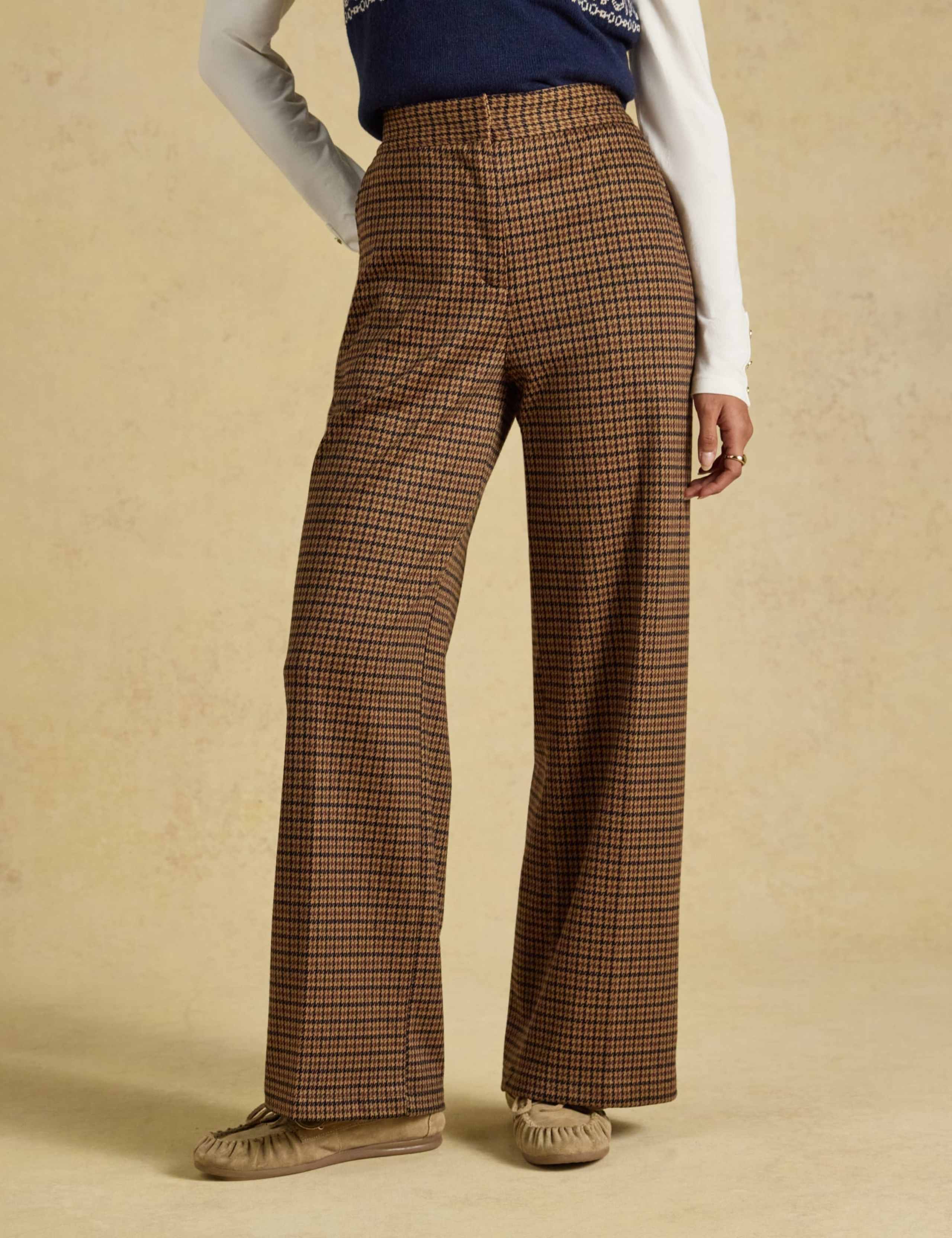 Dogtooth High Waisted Wide Leg Trousers with Wool 1 of 8