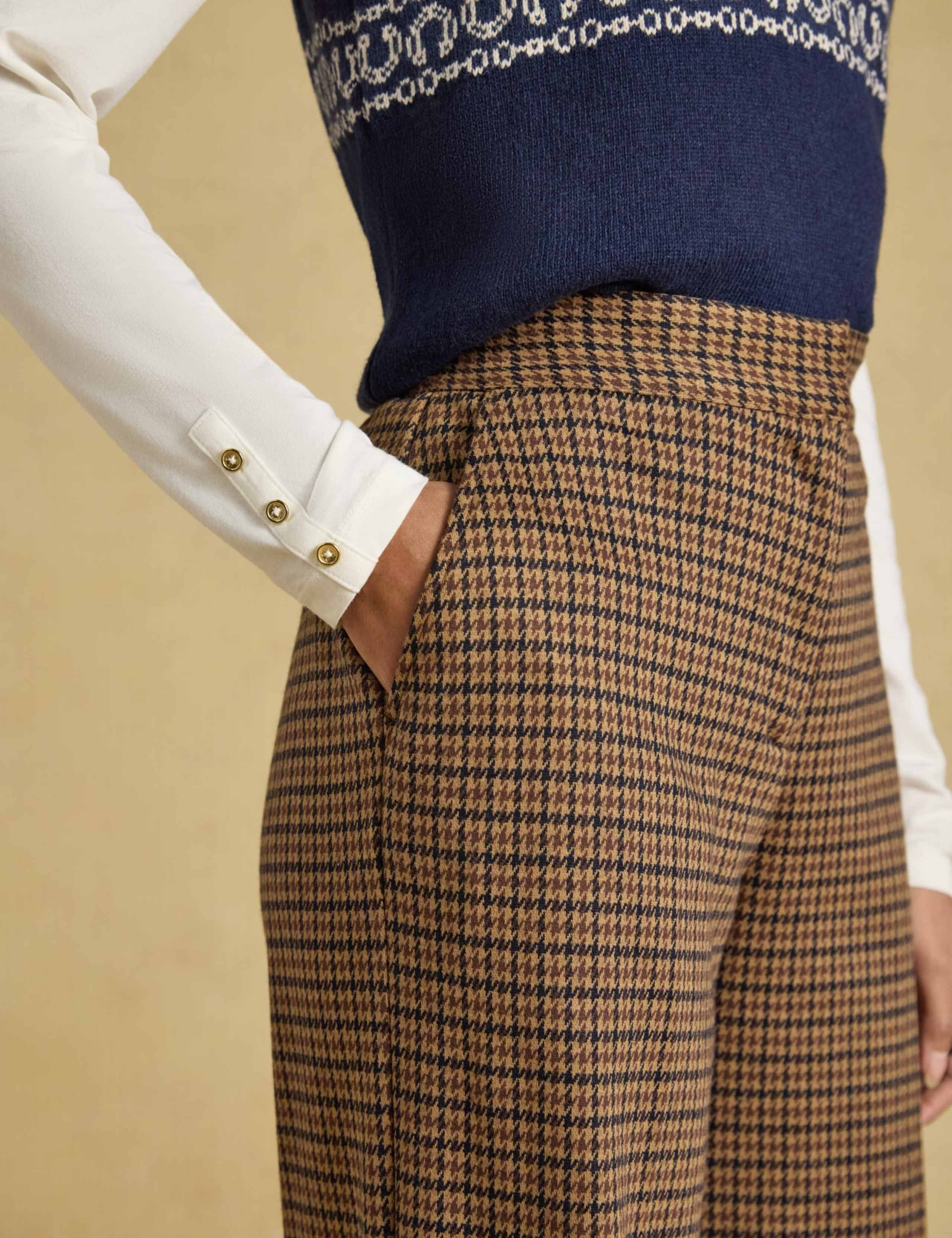 Dogtooth High Waisted Wide Leg Trousers with Wool 3 of 8