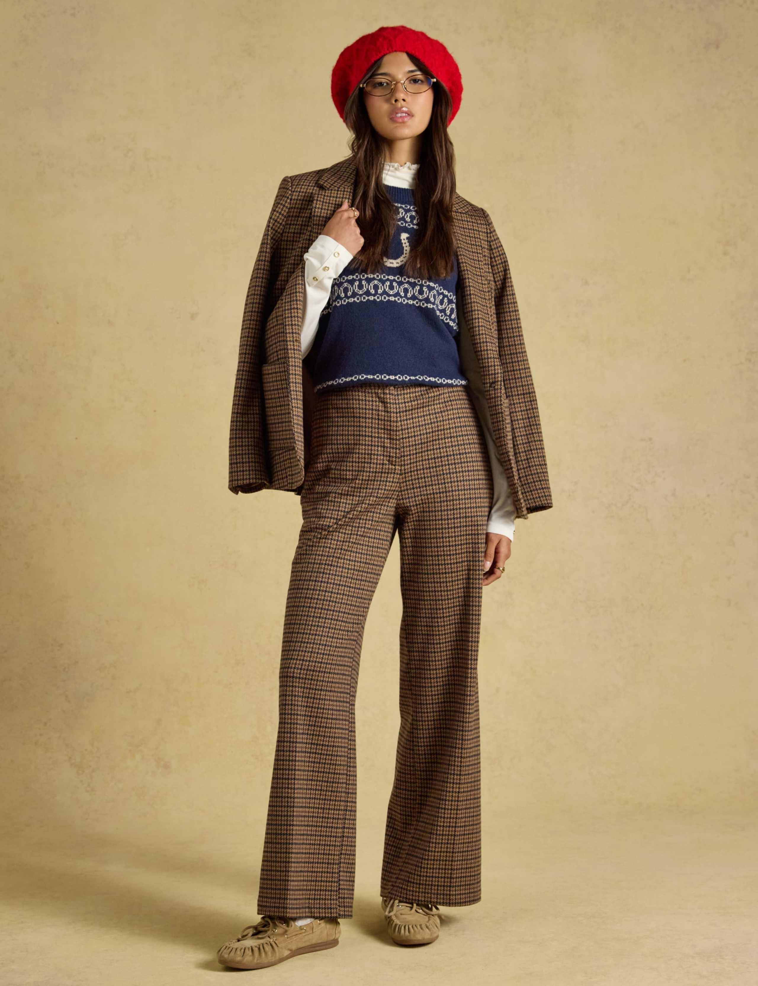 Dogtooth High Waisted Wide Leg Trousers with Wool 4 of 8
