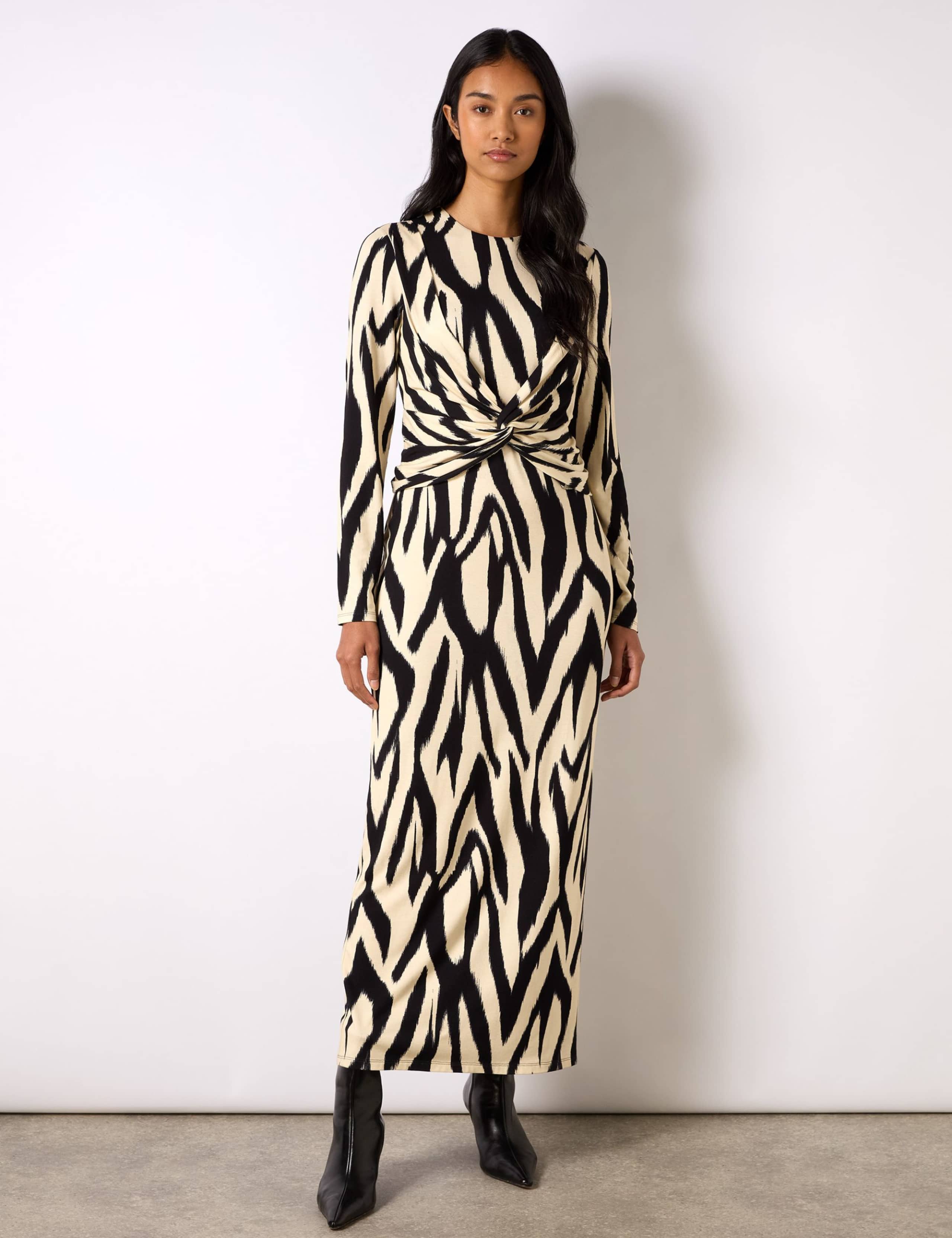 Animal Print Twist Front Midaxi Bodycon Dress 1 of 4