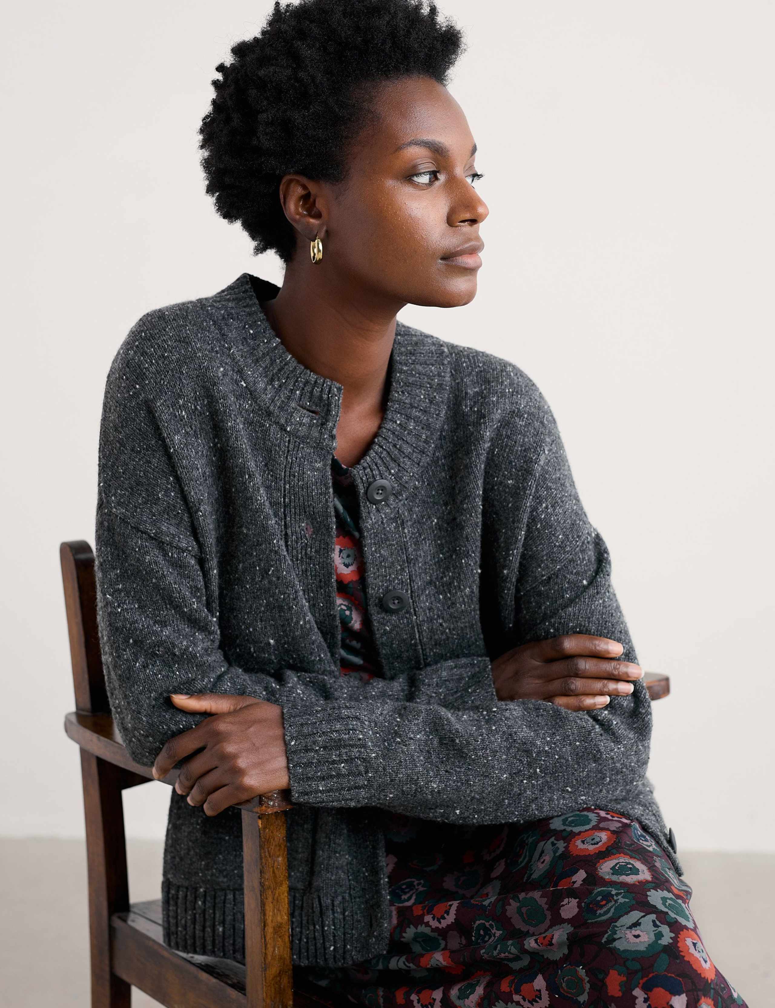Wool Rich Textured Crew Neck Cardigan 3 of 5