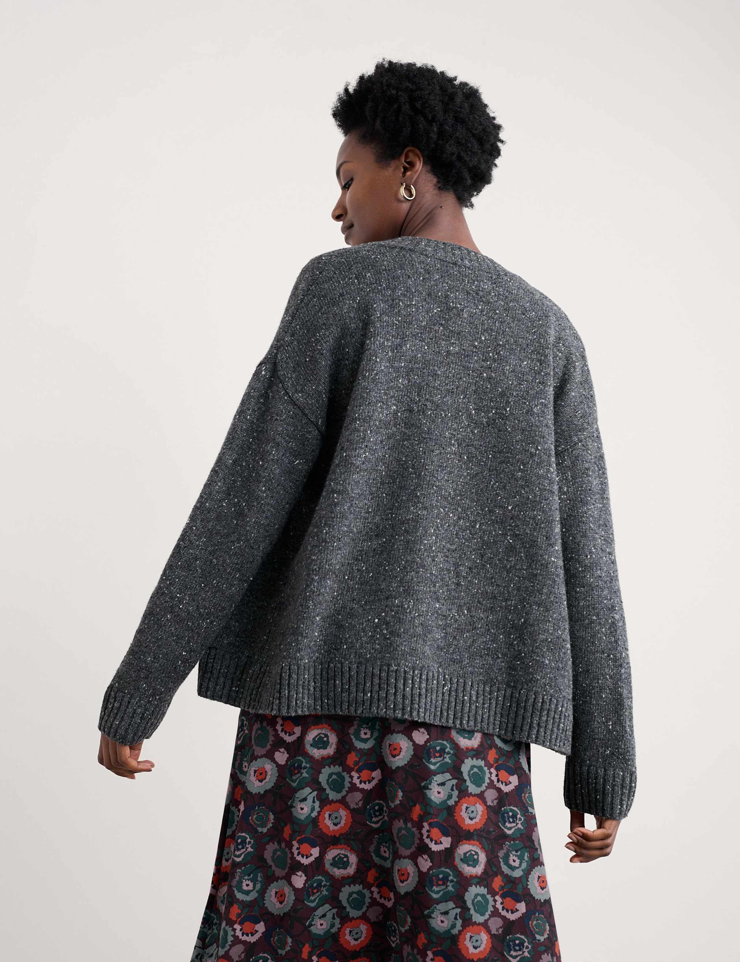 Wool Rich Textured Crew Neck Cardigan 4 of 5