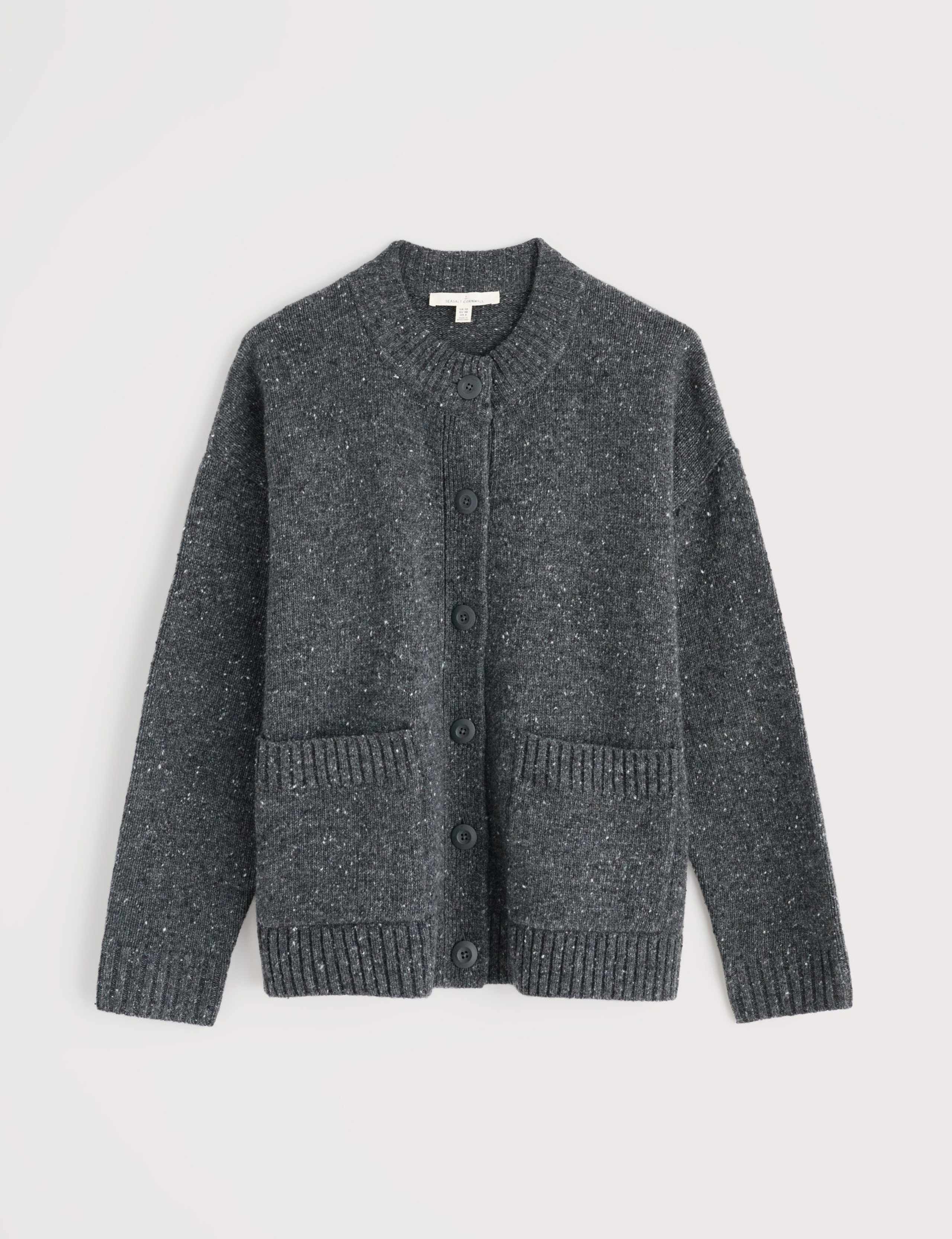 Wool Rich Textured Crew Neck Cardigan 2 of 5
