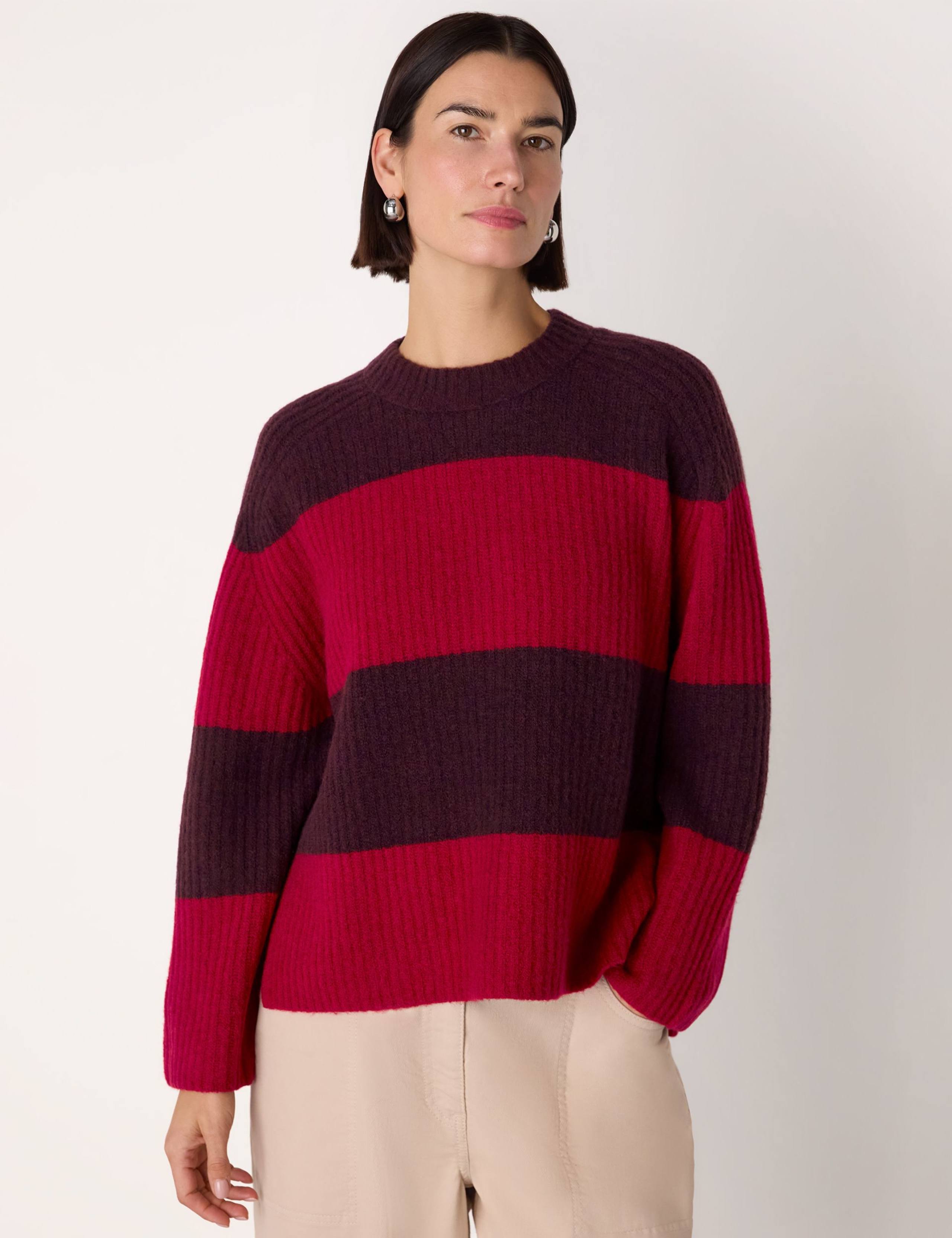 Wool Blend Striped Crew Neck Jumper 1 of 4
