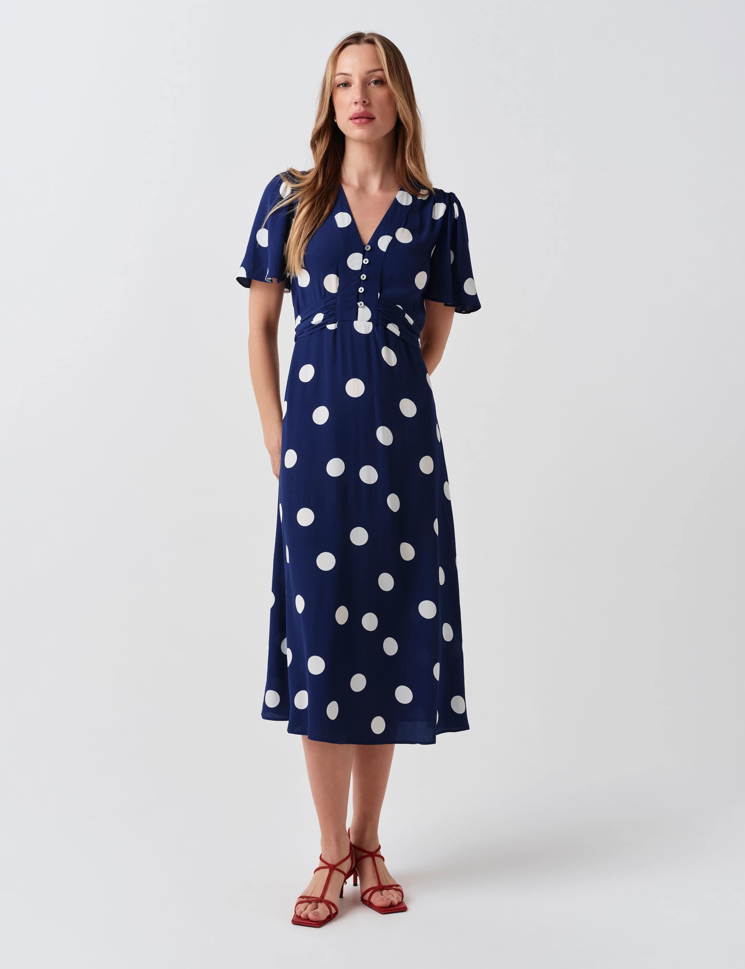 Crepe Spot V-Neck Midi Tea Dress 2 of 6