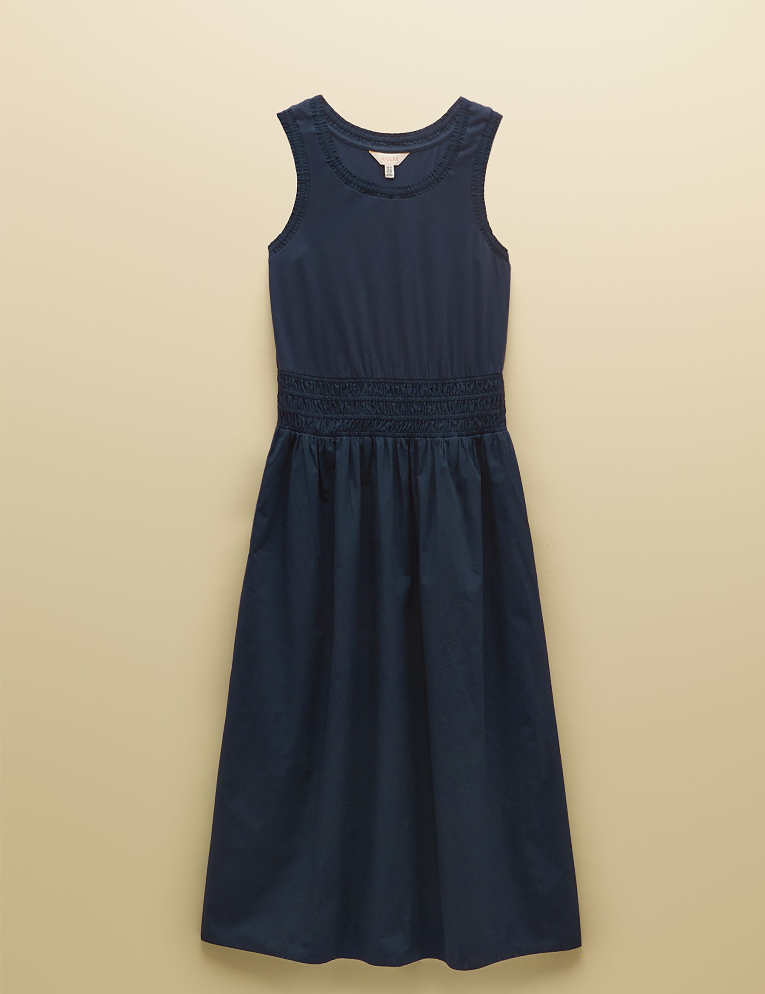 Pure Cotton Round Neck Midi Shirred Dress 2 of 7
