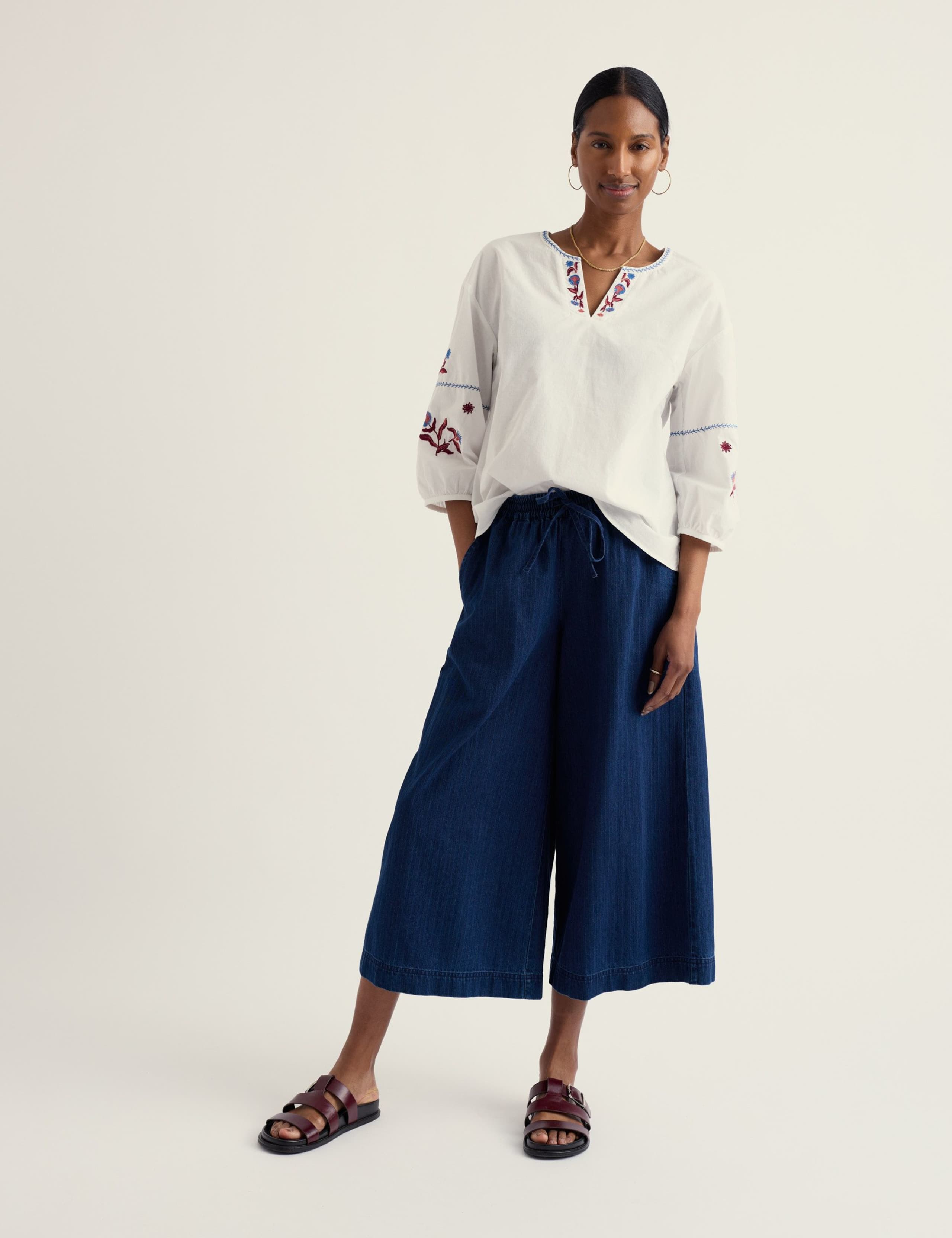 Pure Cotton Denim Wide Leg Culottes 1 of 5