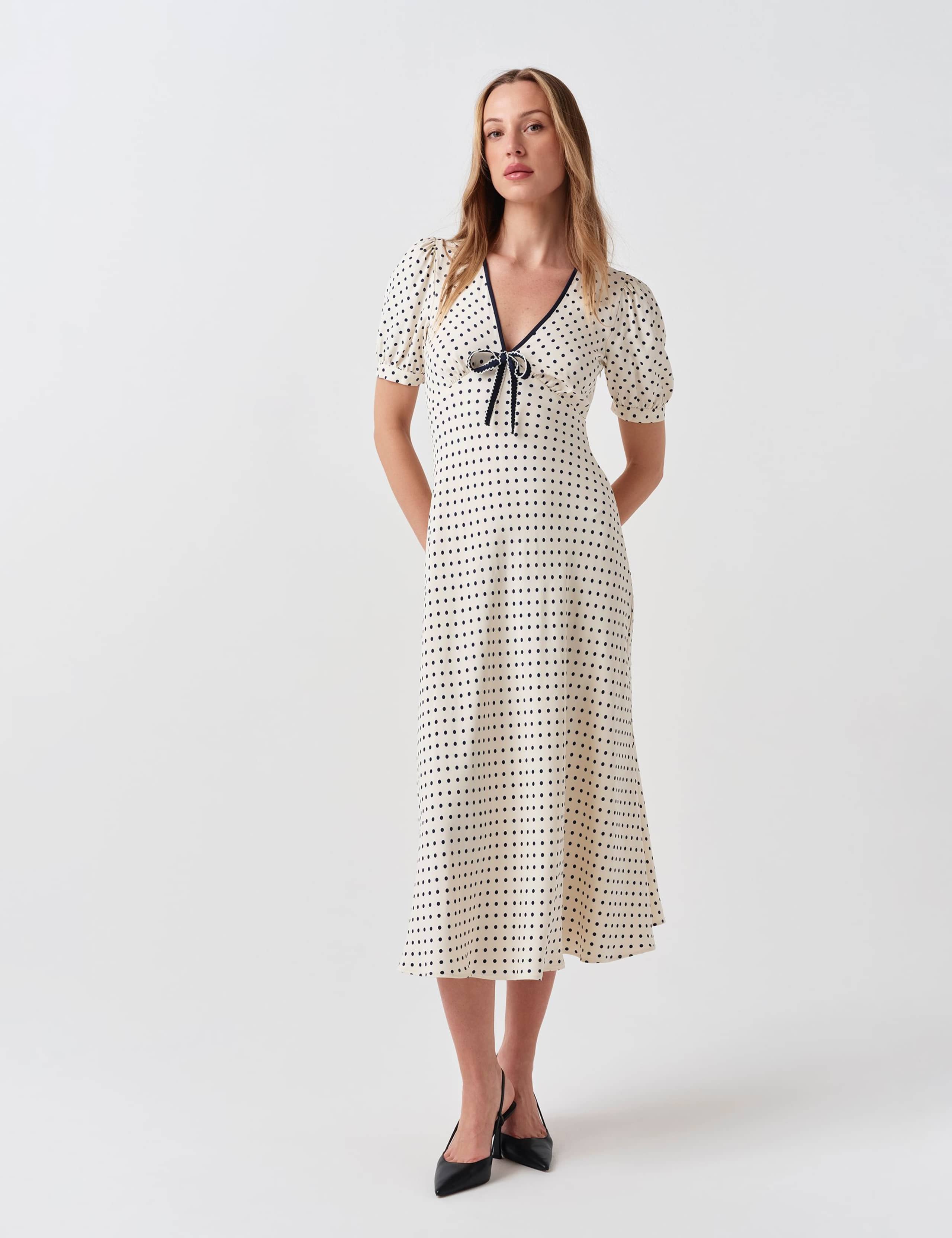 Crepe Spot Print V-Neck Midi Dress 2 of 7