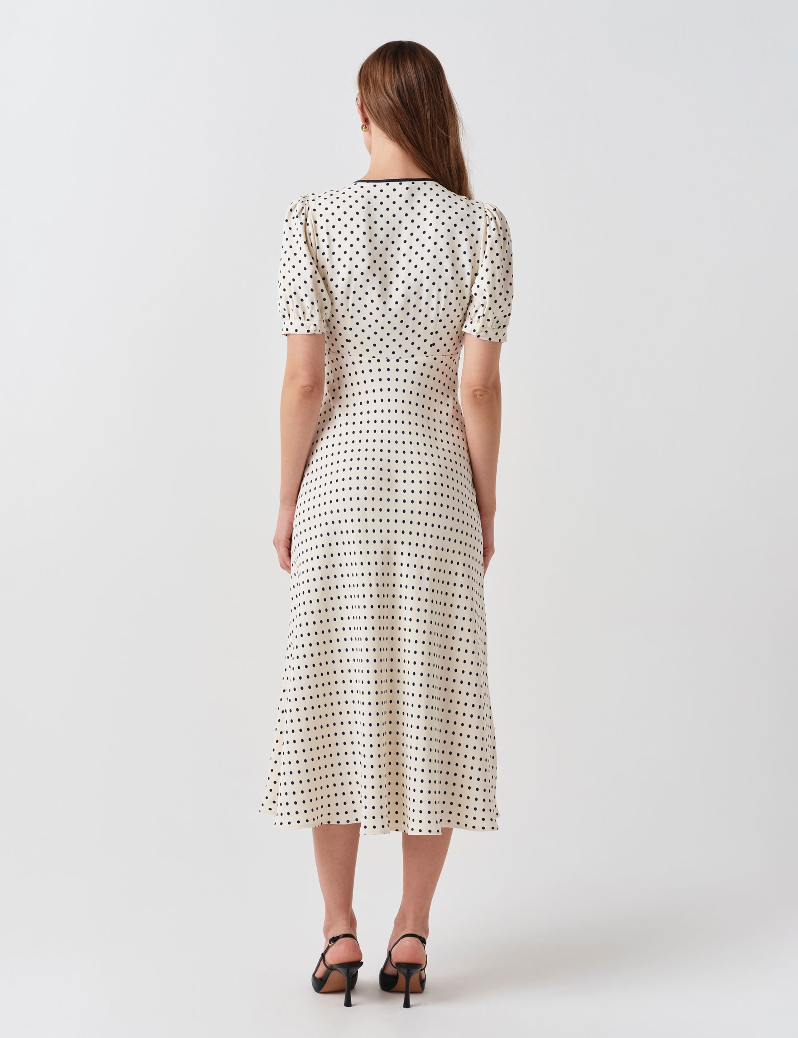 Crepe Spot Print V-Neck Midi Dress 3 of 7