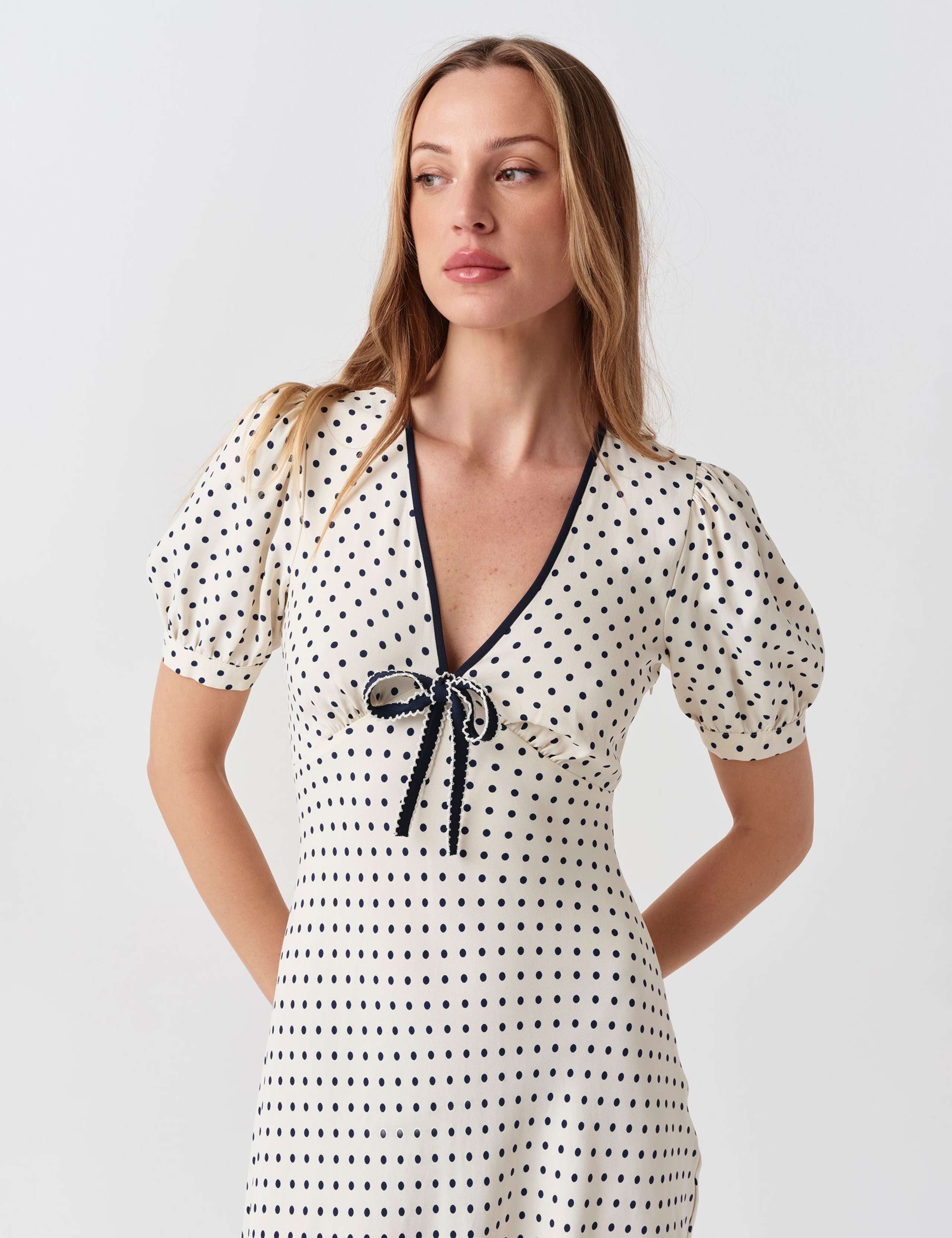 Crepe Spot Print V-Neck Midi Dress 5 of 7