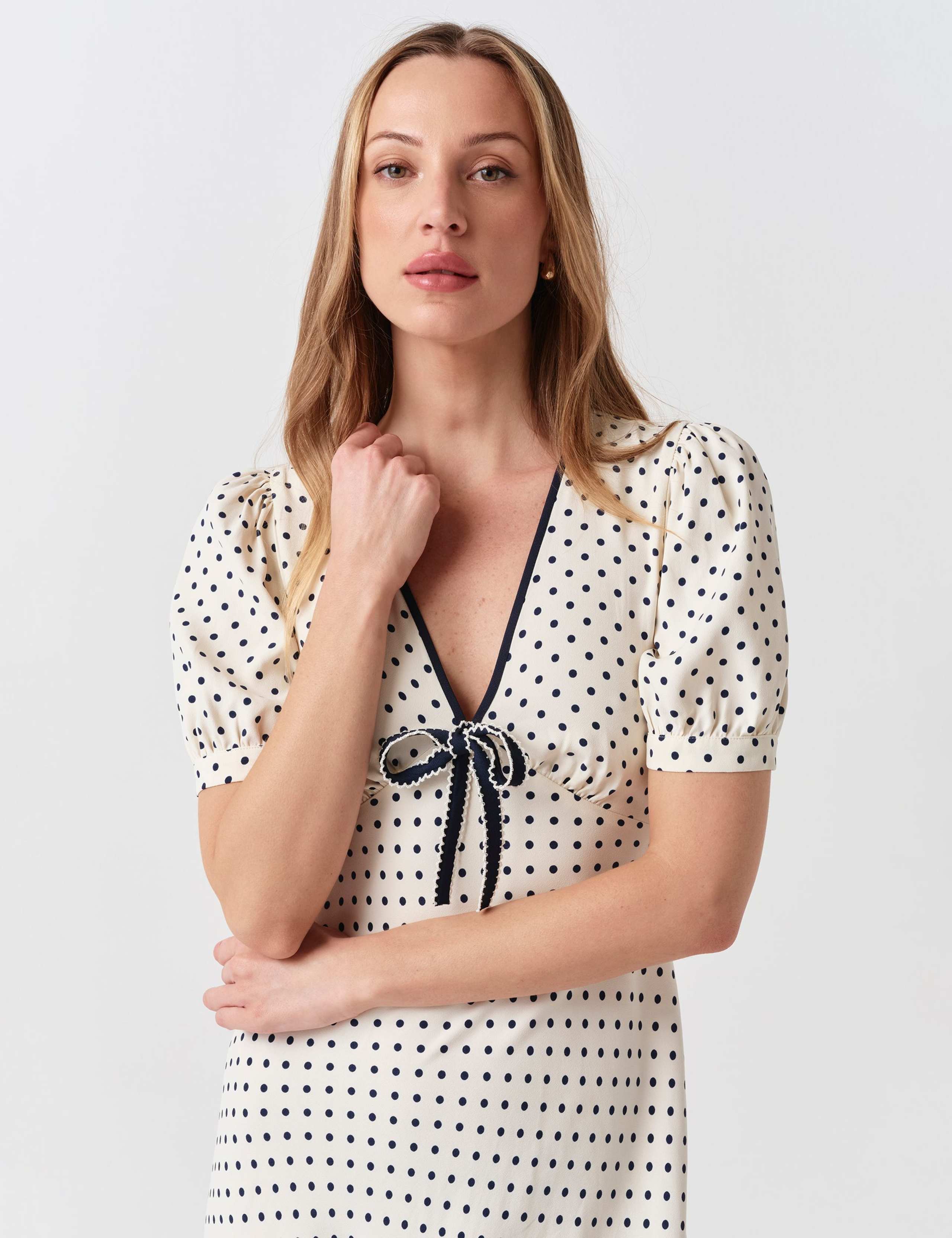 Crepe Spot Print V-Neck Midi Dress 6 of 7