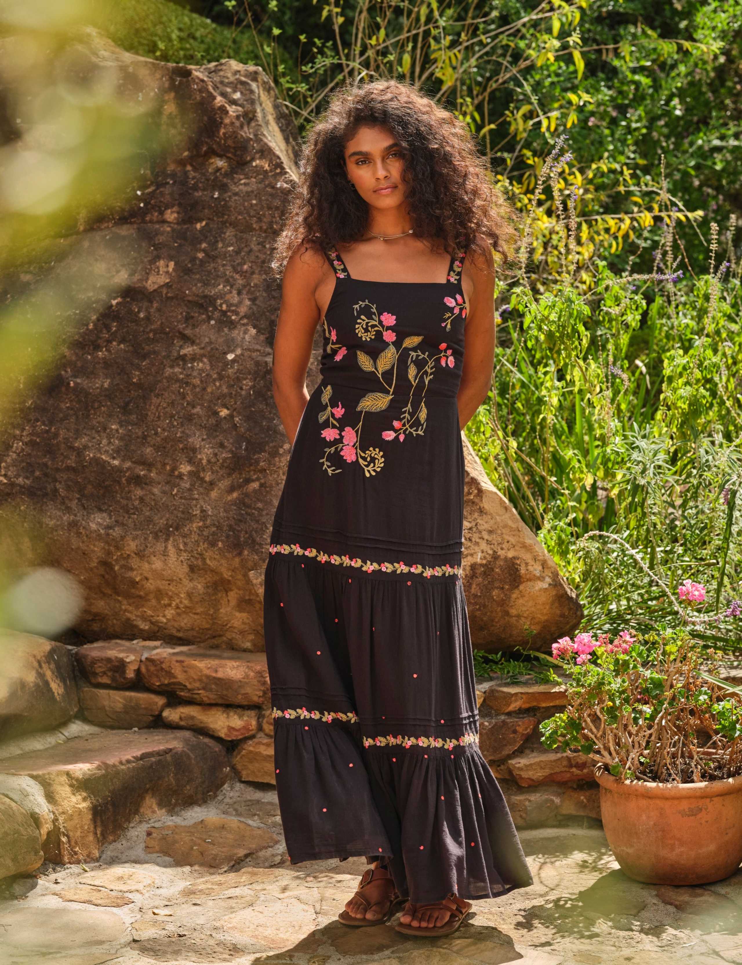 Embroidered Square Neck Maxi Tiered Dress 1 of 5