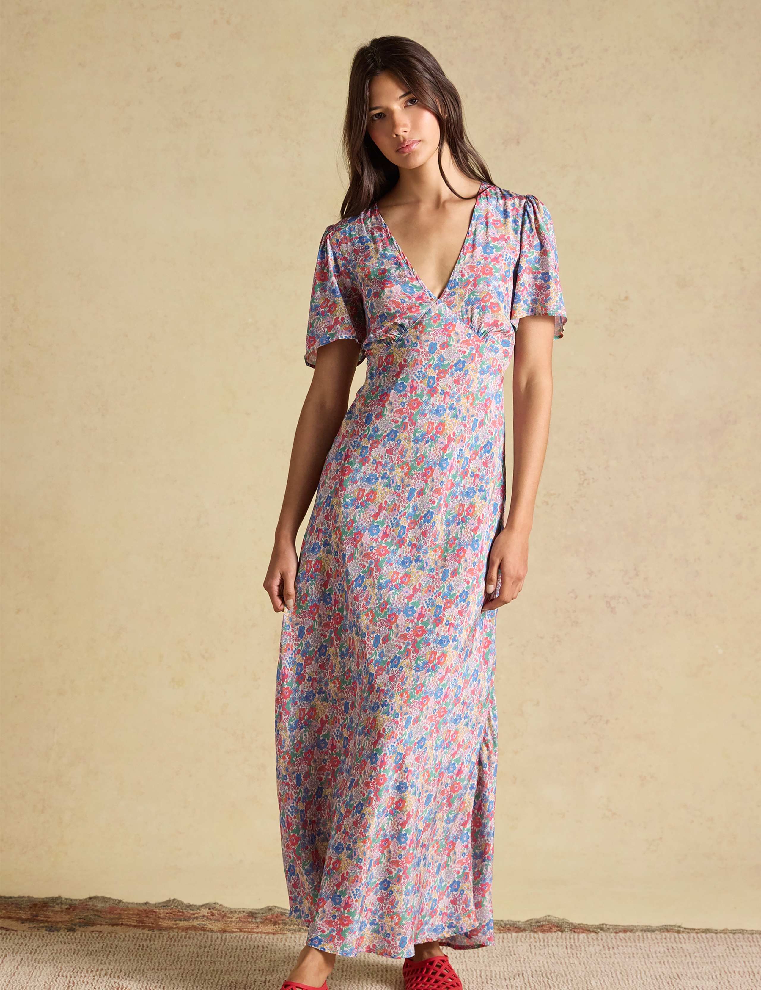 Ditsy Floral V-Neck Midi Tea Dress 1 of 7