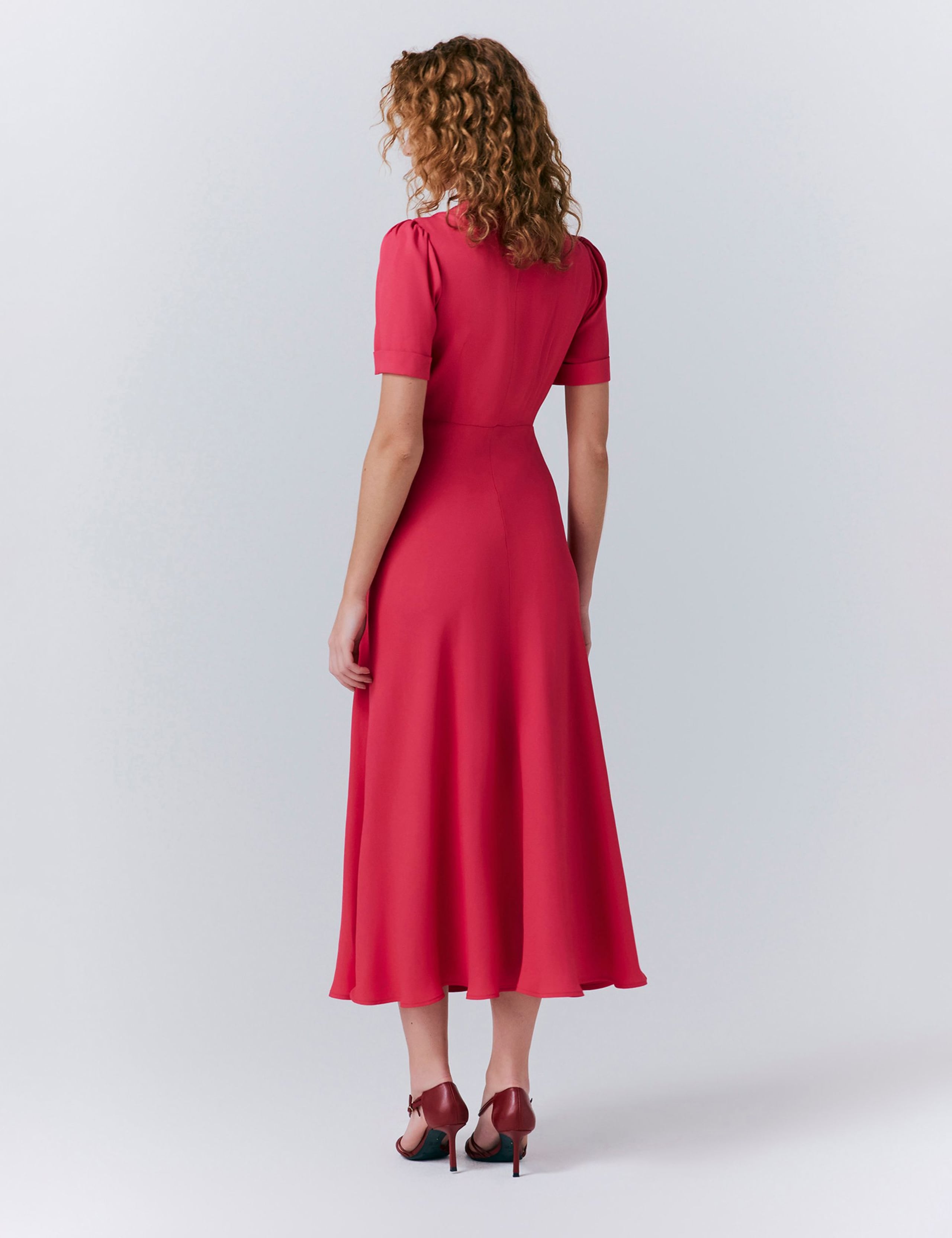 Crepe Bow Detail Puff Sleeve Midi Tea Dress 2 of 5