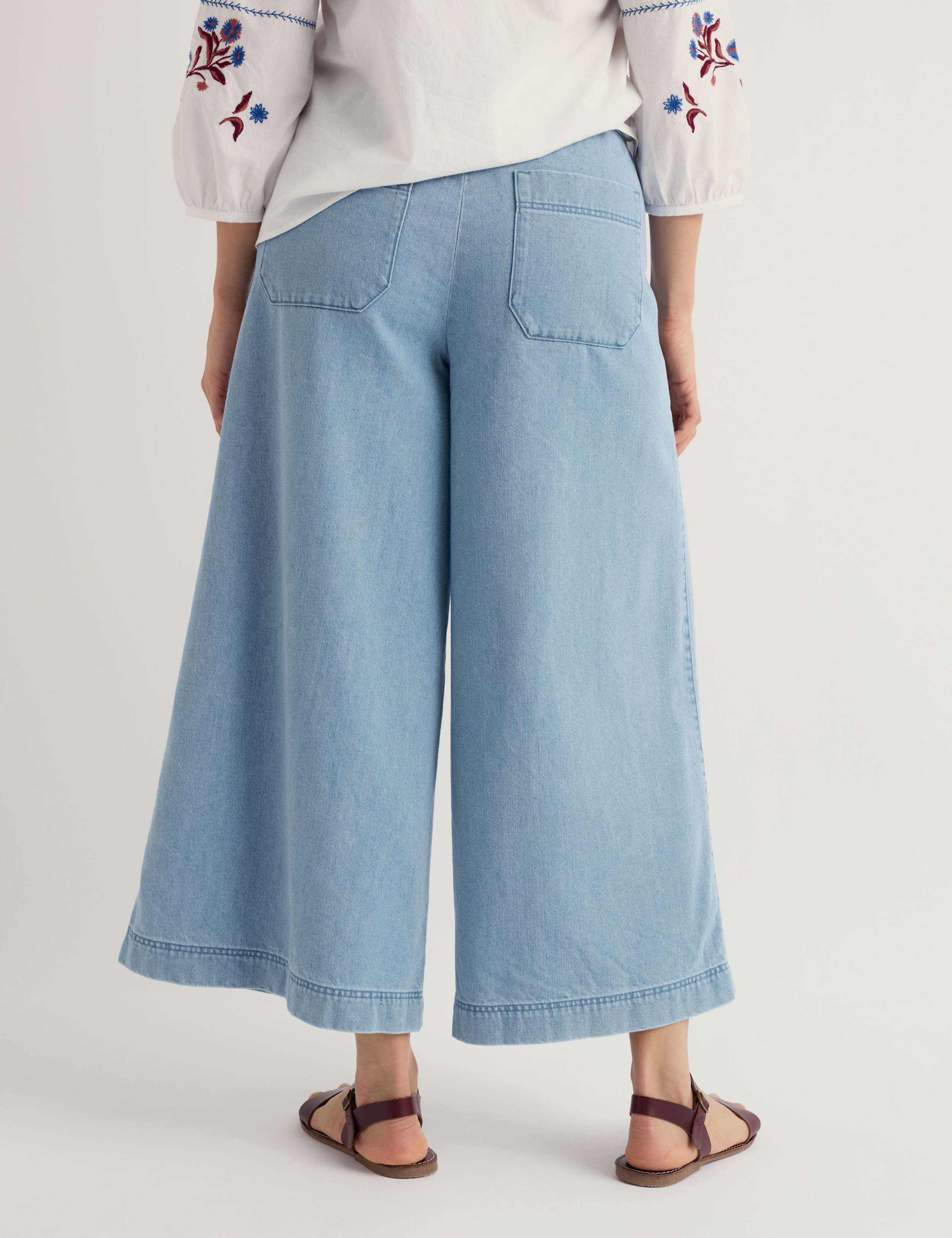 Cotton Blend Wide Leg Cropped Culottes 4 of 5