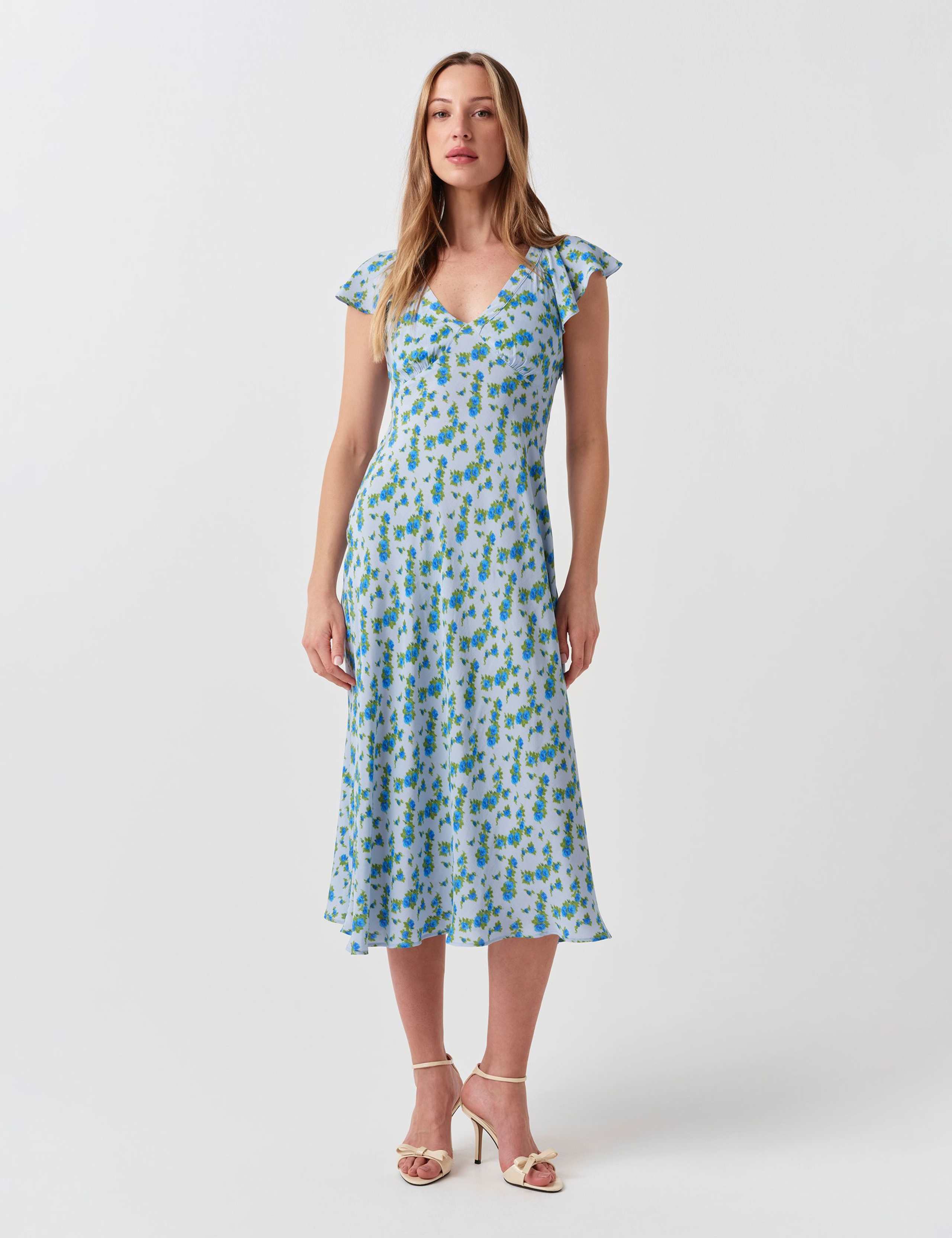 Crepe Floral V-Neck Midi Tea Dress 1 of 4