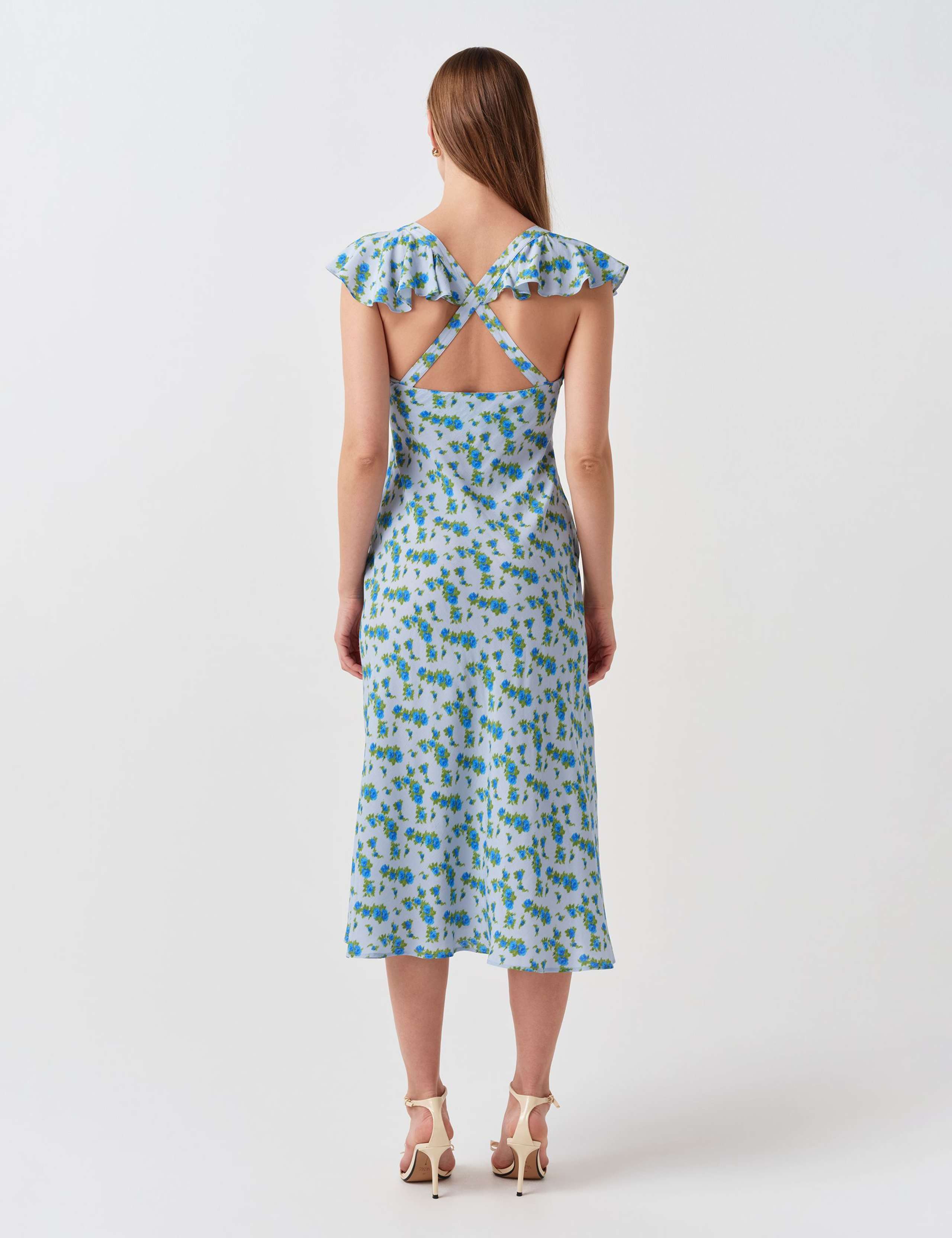 Crepe Floral V-Neck Midi Tea Dress 3 of 4