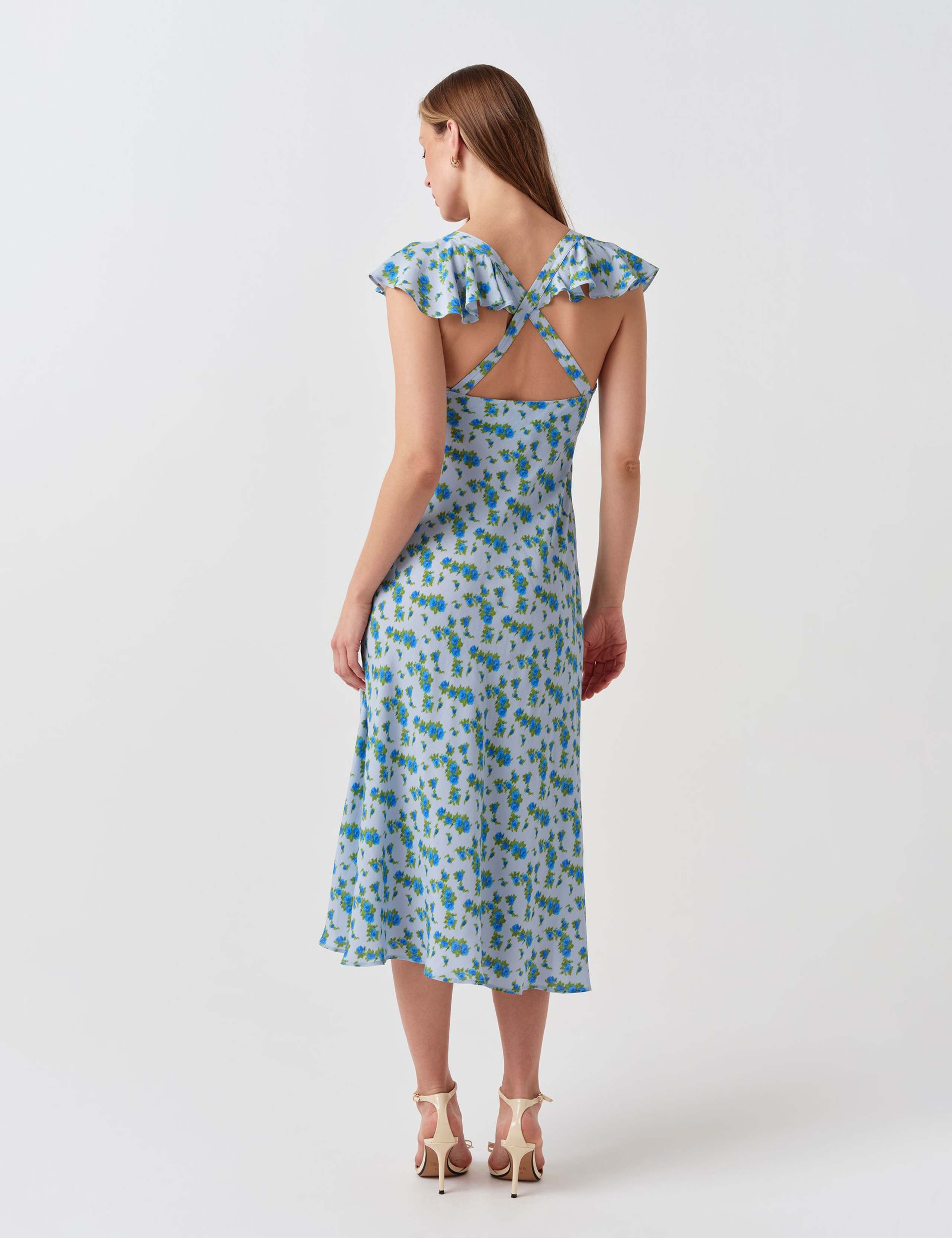 Crepe Floral V-Neck Midi Tea Dress 4 of 4