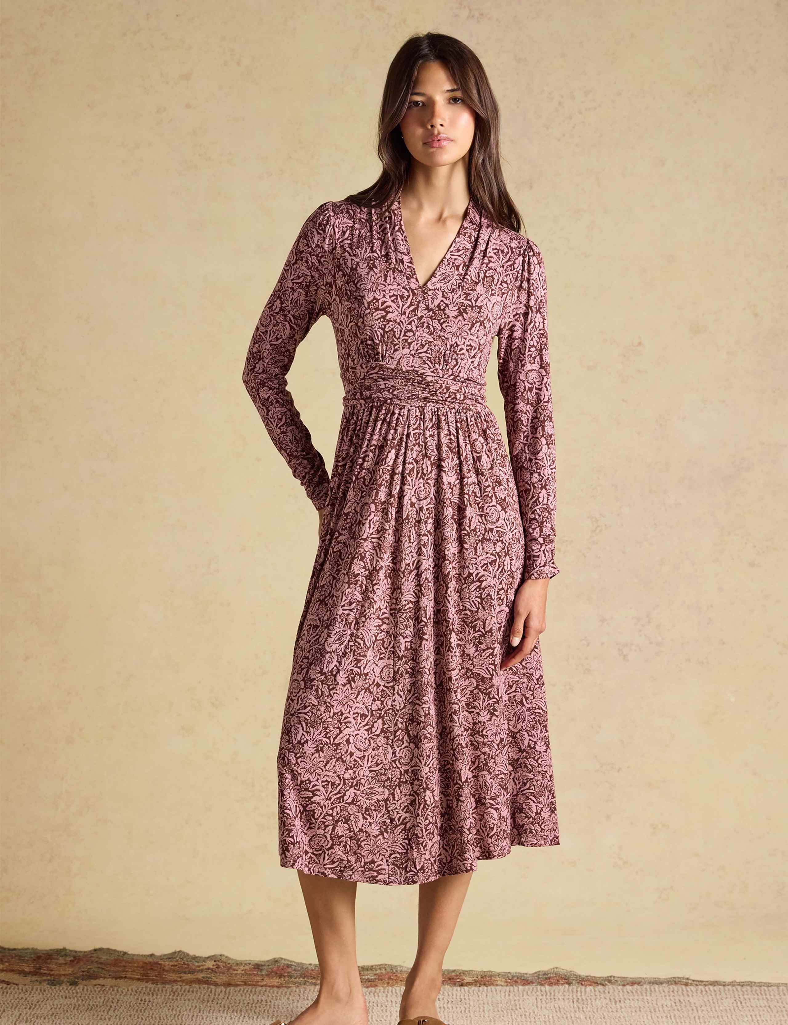 Jersey Floral V-Neck Midi Tea Dress 1 of 8