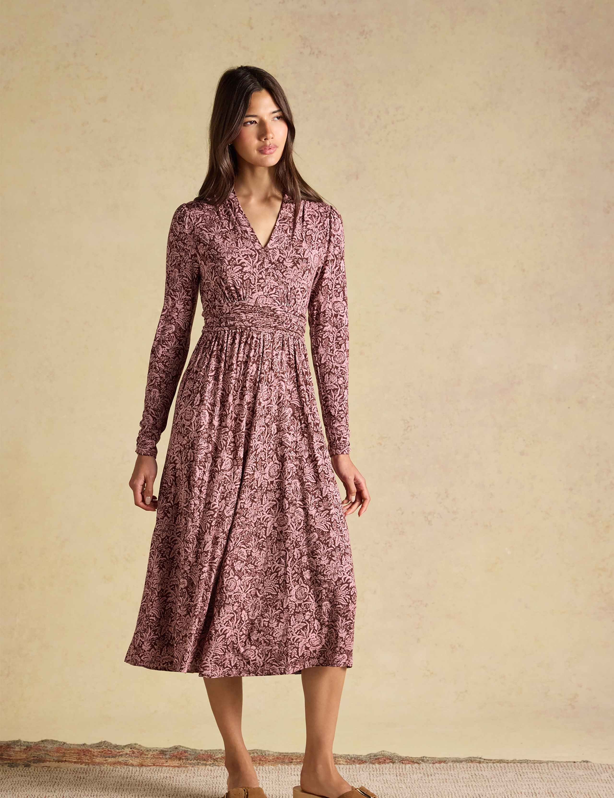 Jersey Floral V-Neck Midi Tea Dress 3 of 8