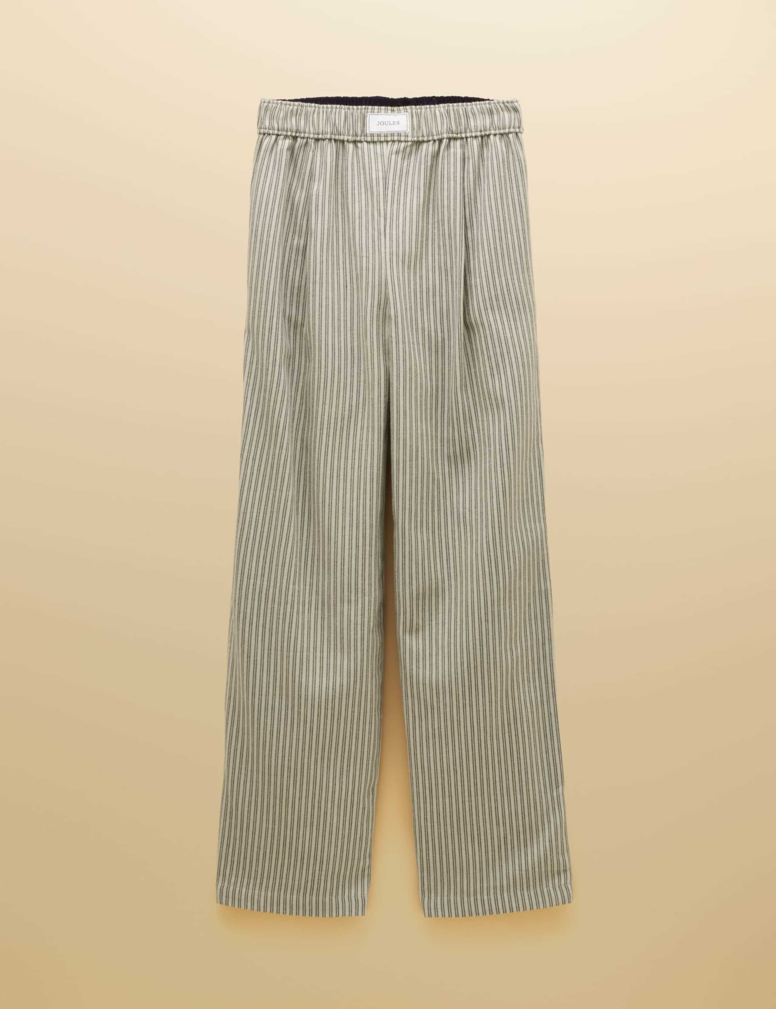 Pure Cotton Striped Flannel Wide Leg Trousers 2 of 6