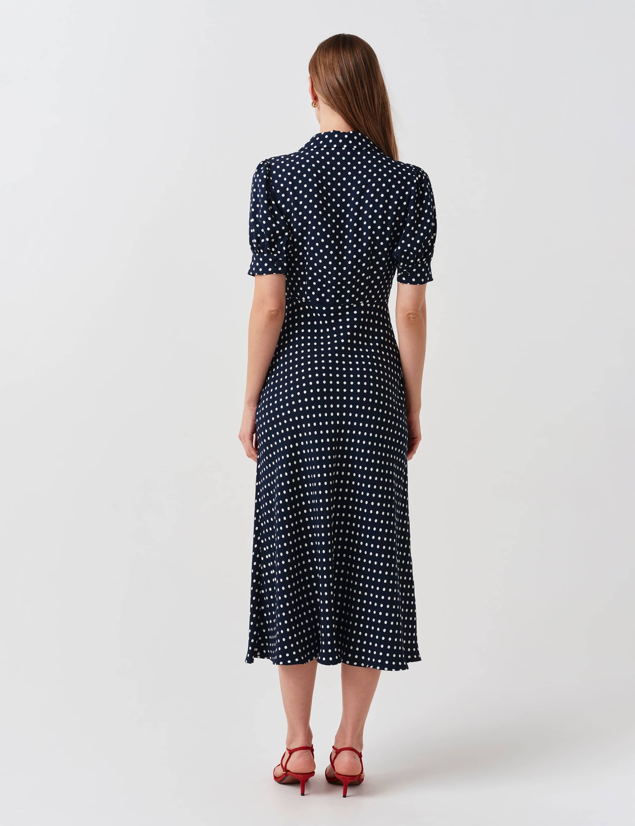 Spot Print Collared Button Midi Tea Dress 4 of 6