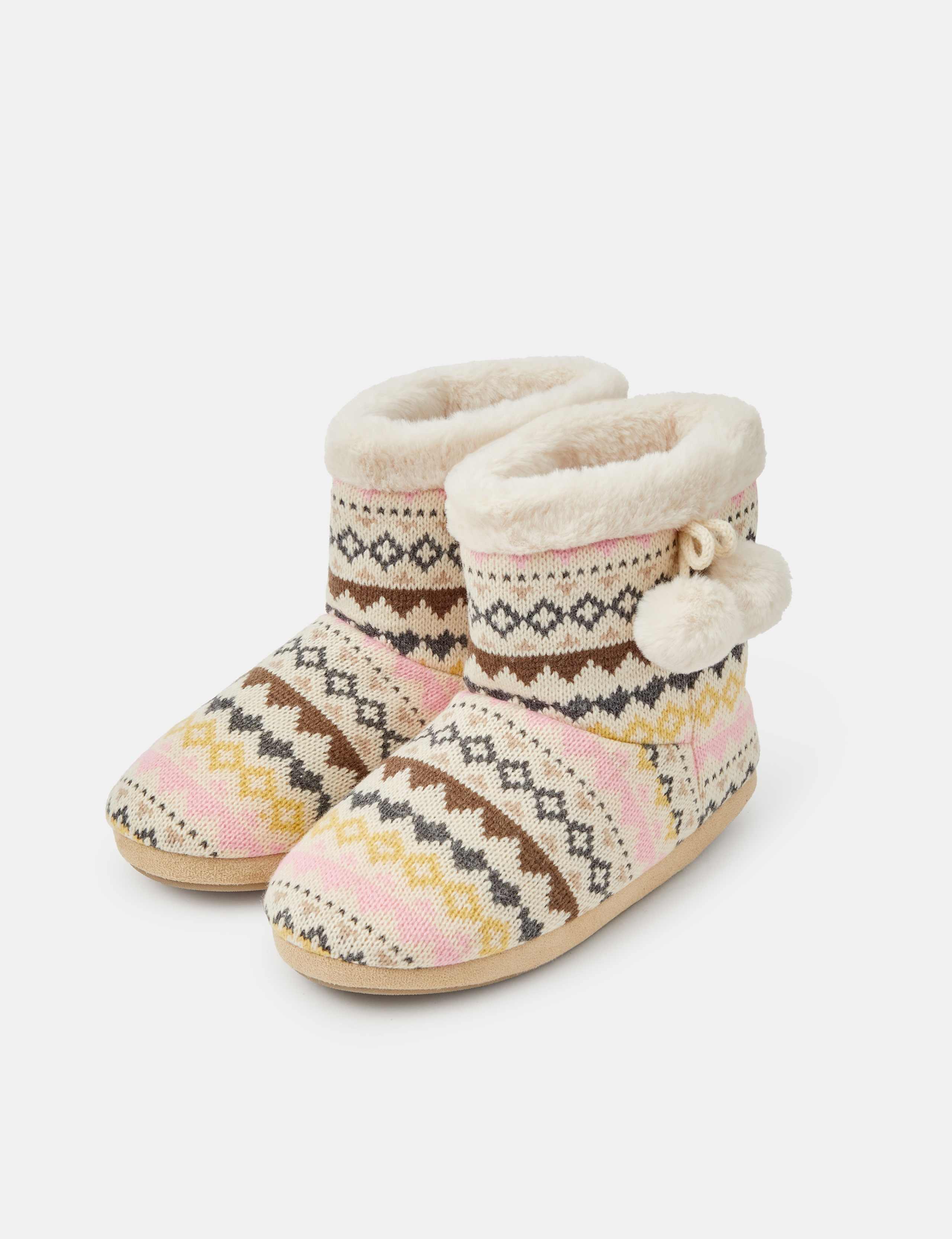 Fair Isle Faux Fur Lined Slipper Boots 2 of 4