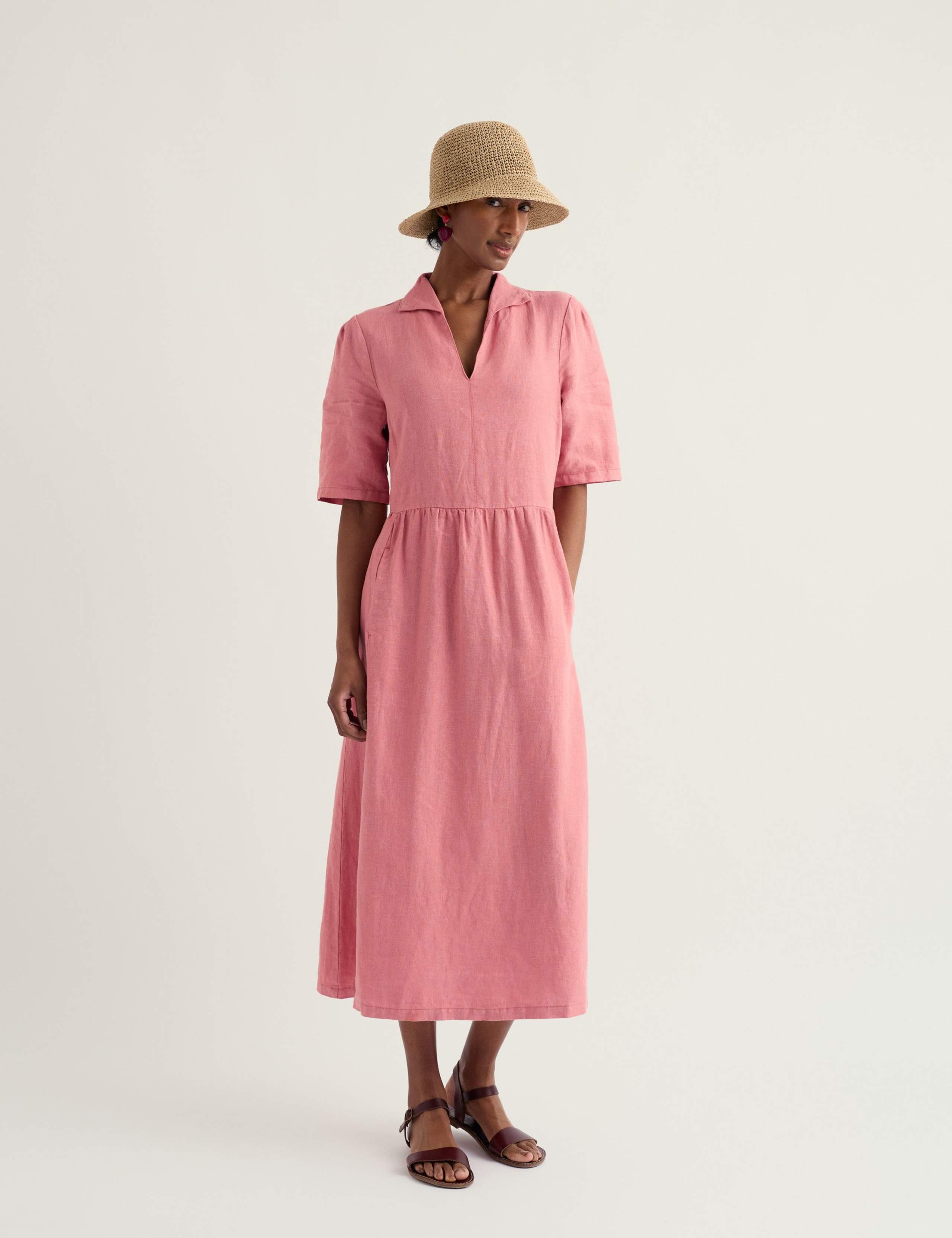 Pure Linen Midi Waisted Dress 3 of 6