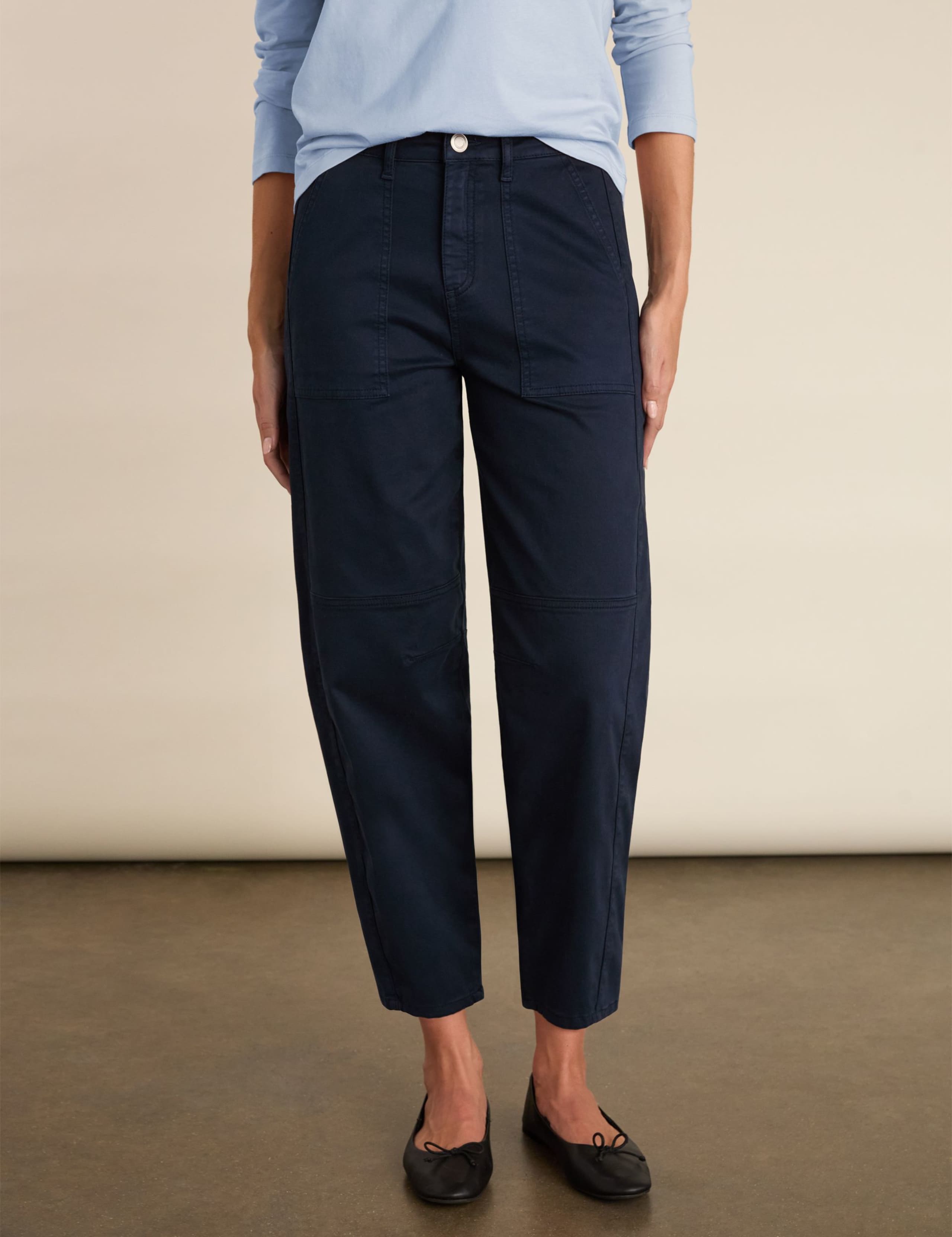 Cotton Rich Barrel Leg Cropped Trousers 3 of 6