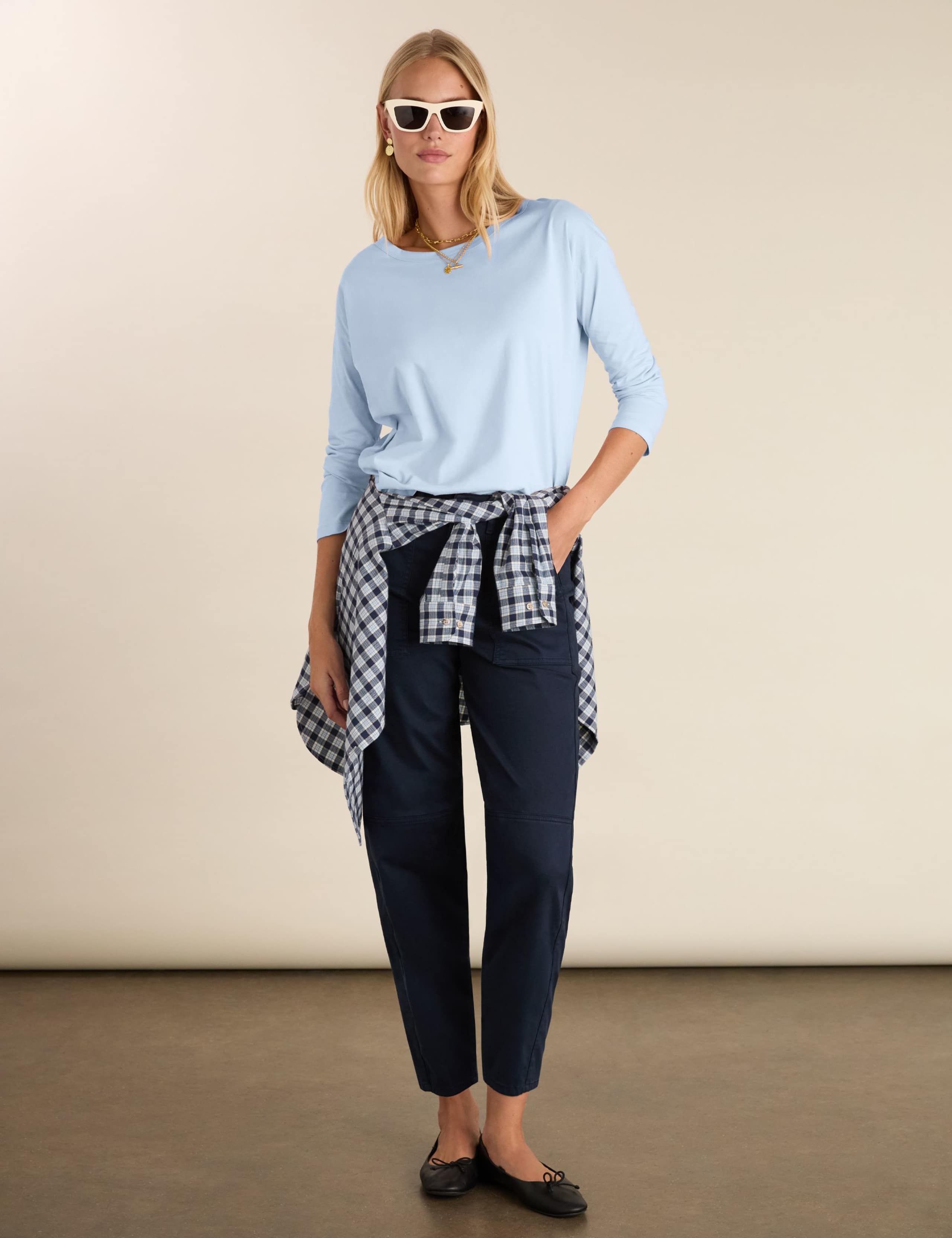 Cotton Rich Barrel Leg Cropped Trousers 4 of 6