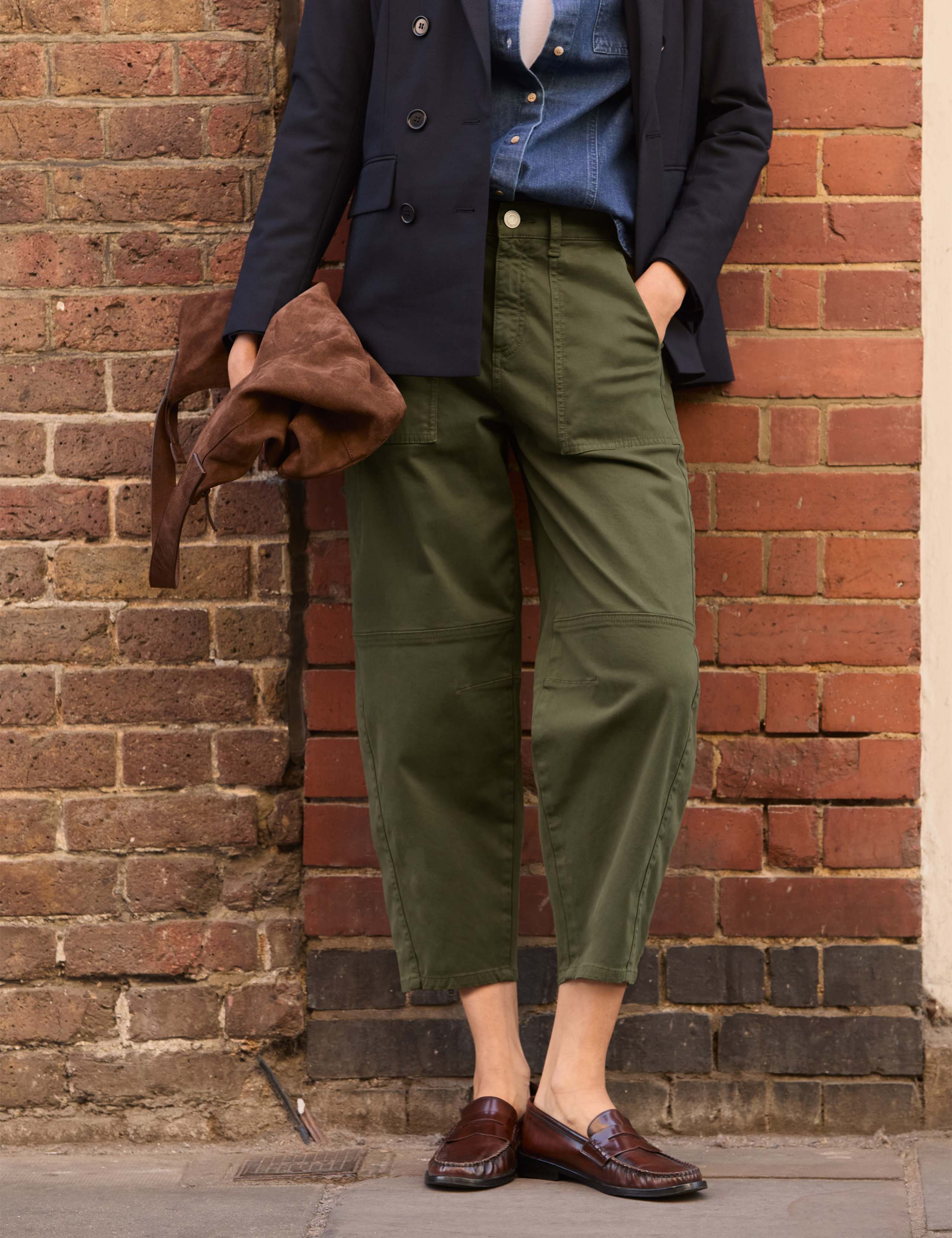 Cotton Rich Barrel Leg Cropped Trousers 3 of 4