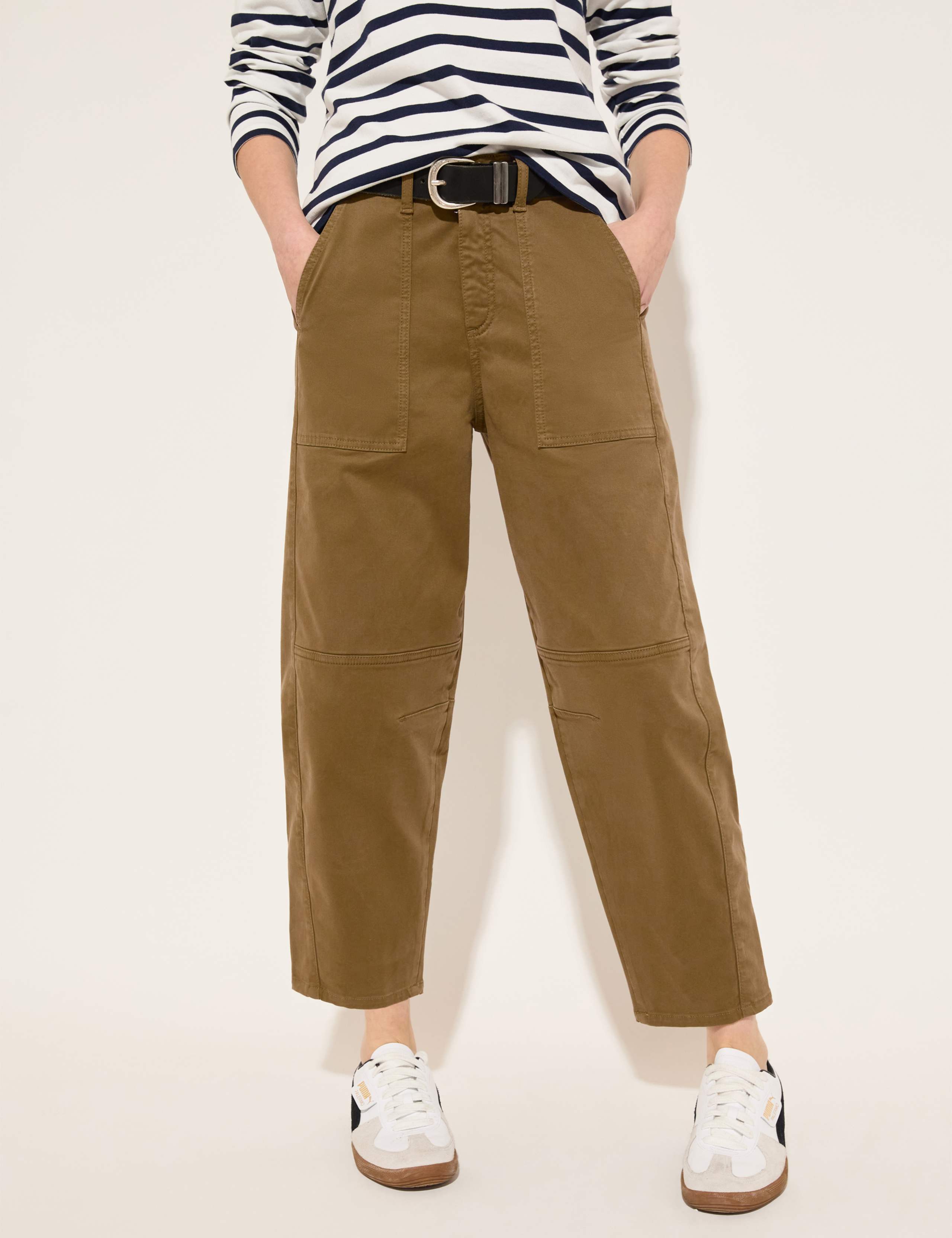 Cotton Rich Barrel Leg Cropped Trousers 3 of 6
