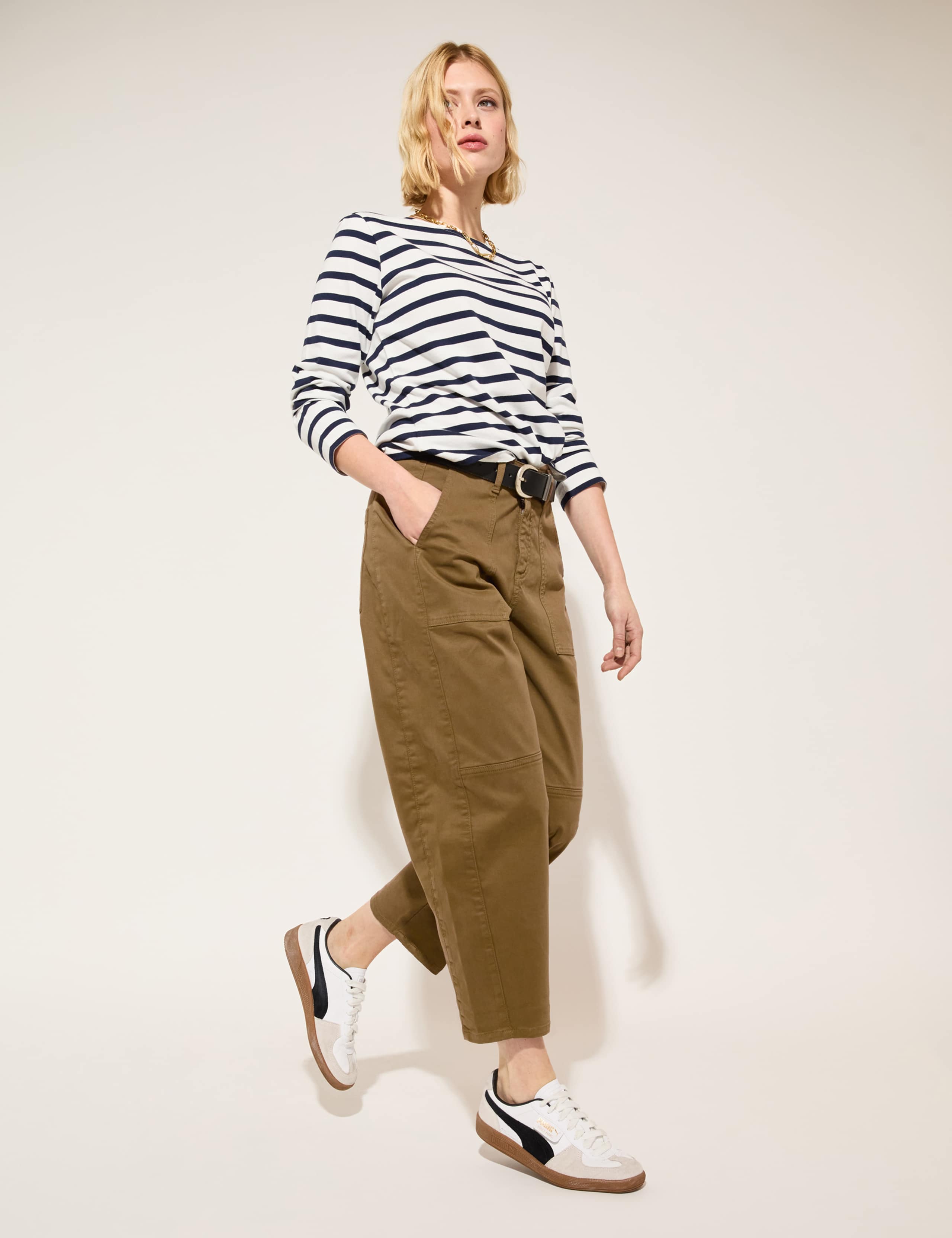 Cotton Rich Barrel Leg Cropped Trousers 4 of 6