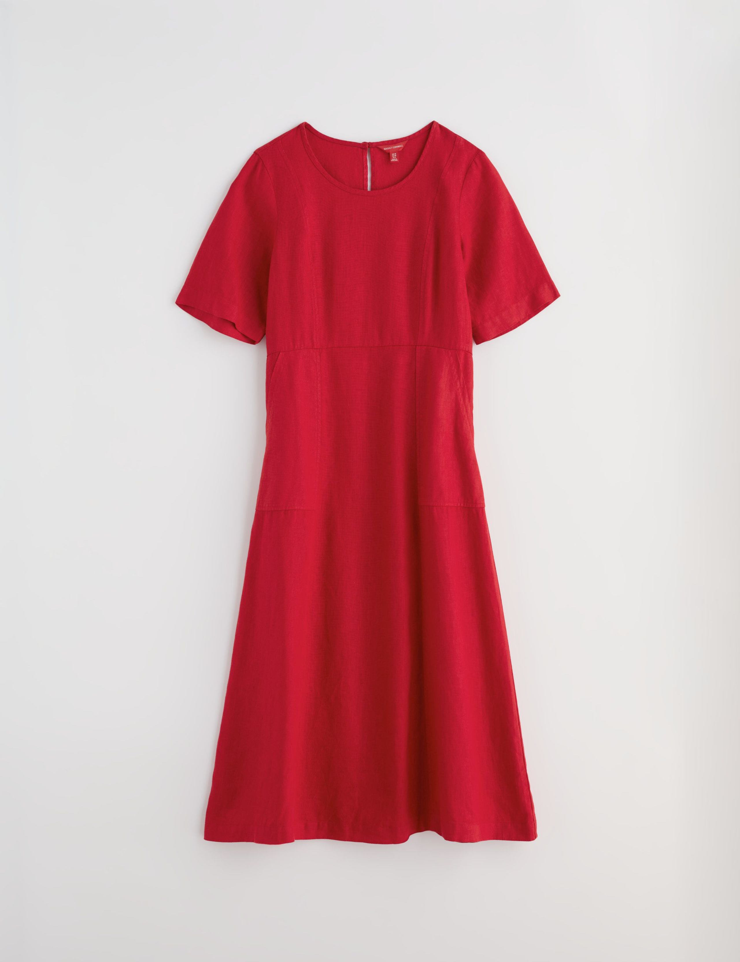 Pure Linen Round Neck Midi Waisted Dress 2 of 6