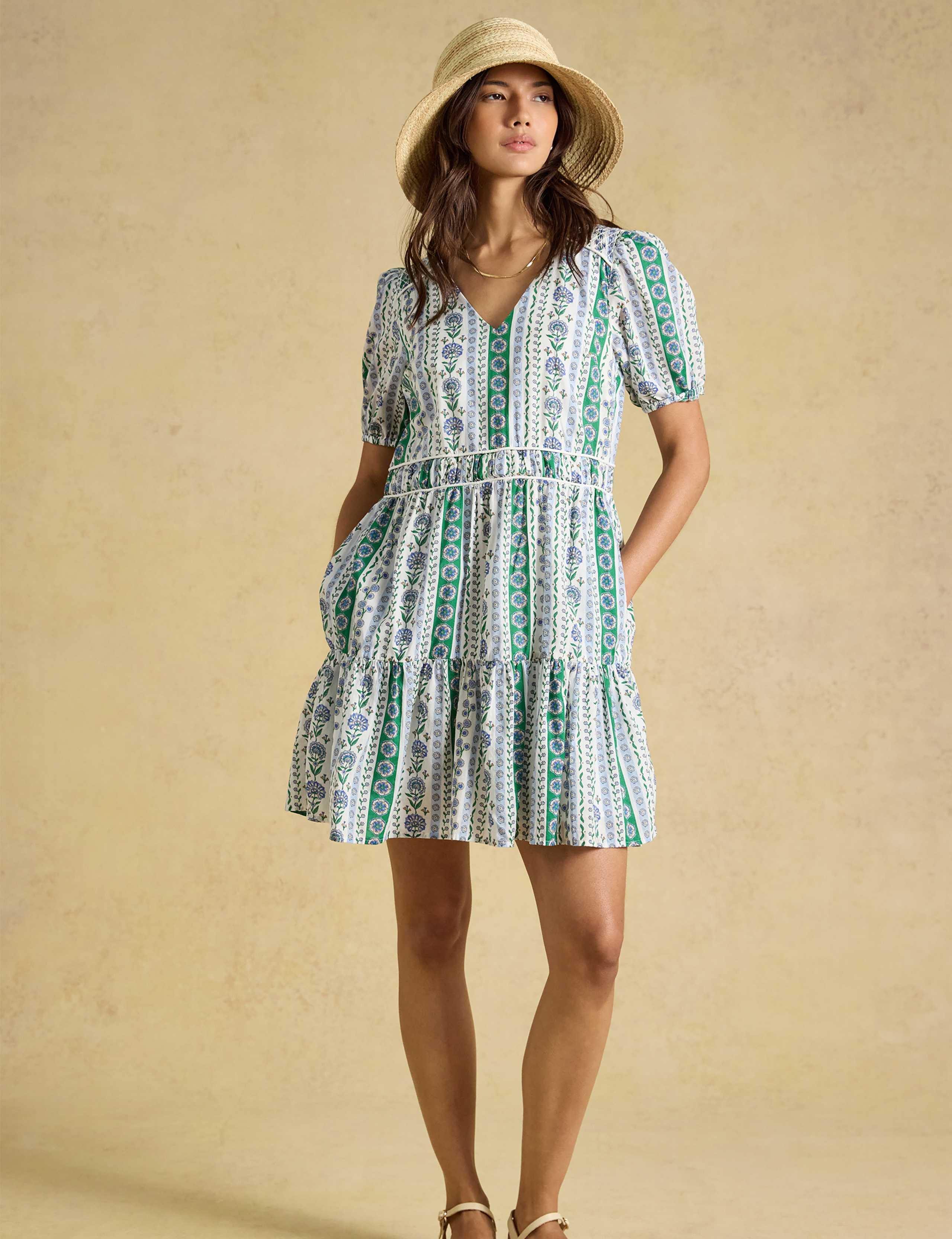Pure Cotton Floral V-Neck Mini Tiered Dress 3 of 6